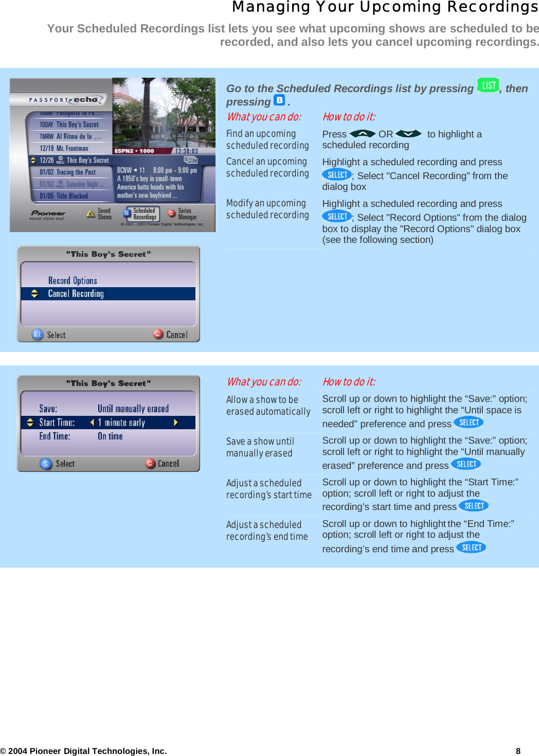 Page 8 of 10 - Arris DCT6412 - Echo1.6GettingStarted1.1 User Manual DCT6412: Guide Passport Echo EPG Getting Started