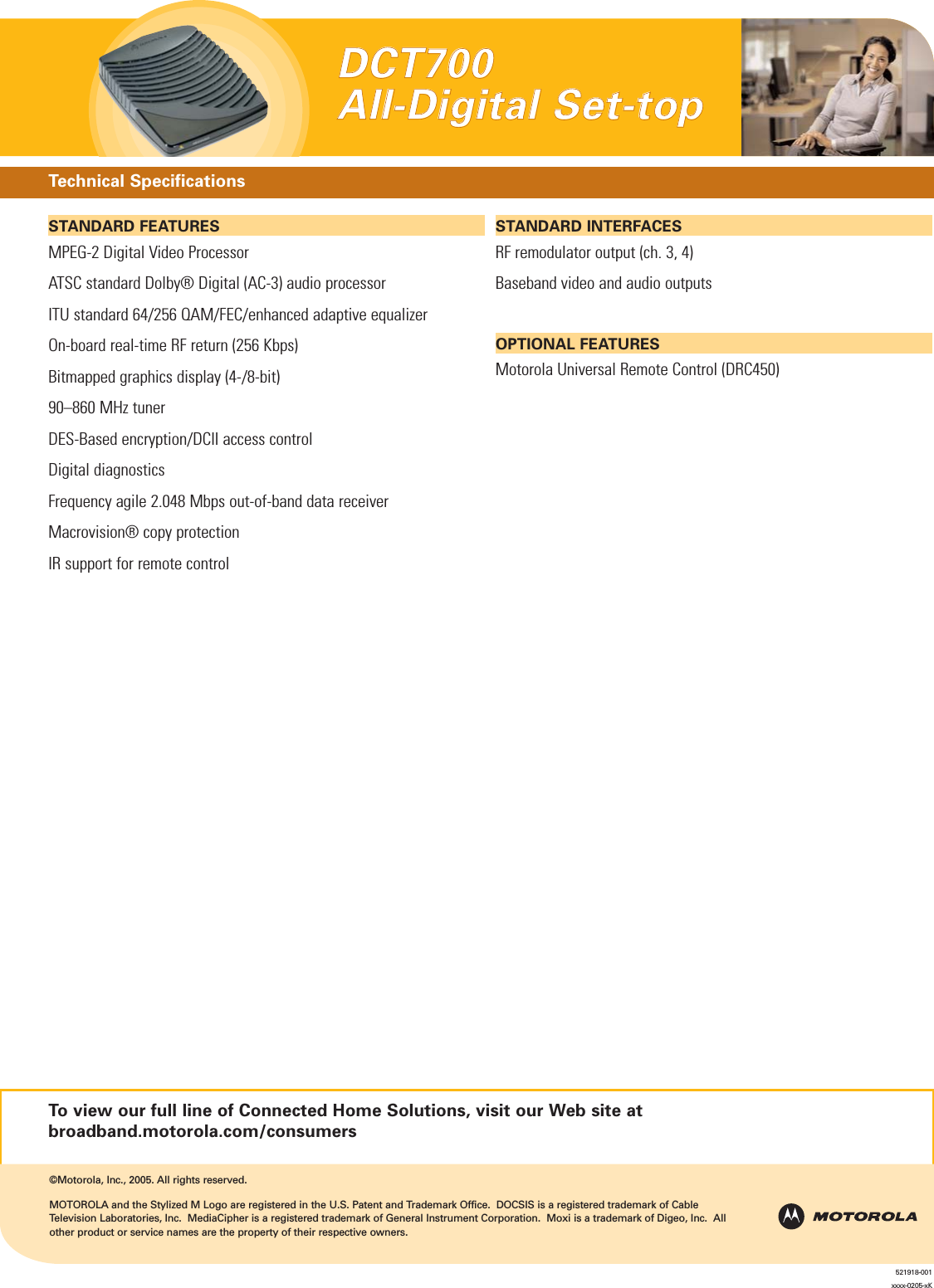 Page 2 of 2 - Arris DCT700 521918-001_dct700_021605_nt.qxp User Manual Specifications Data Sheet