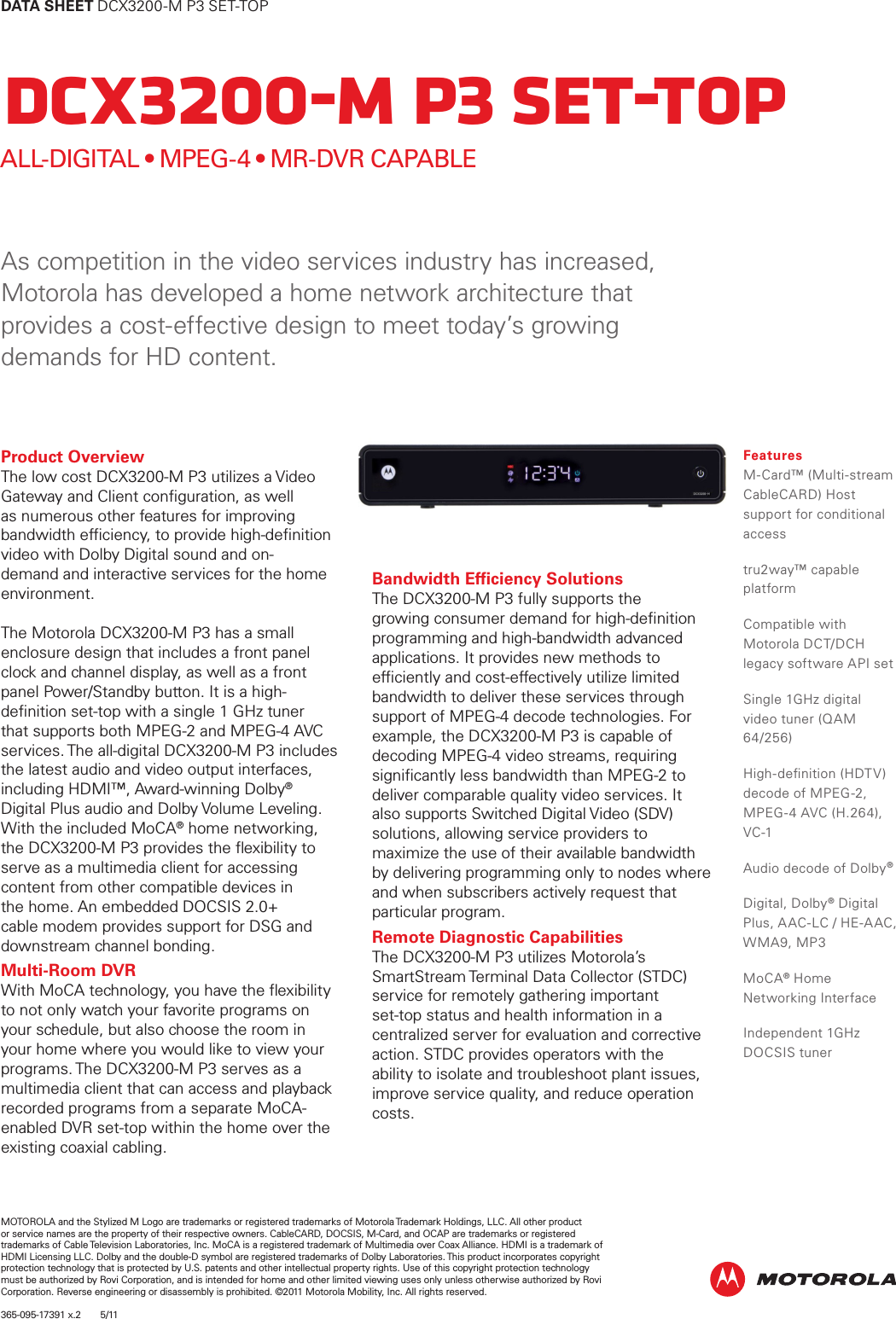 Page 1 of 2 - Arris DCX3200-M P3 User Manual Specifications DCX3200MP3 Data Sheet