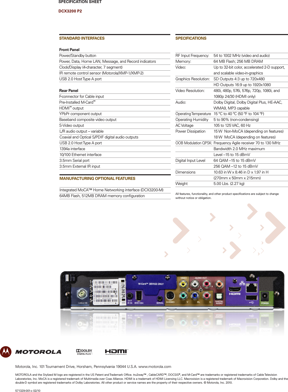 Page 2 of 2 - Arris DCX3200-P2 User Manual Specifications DCX3200P2+Data+Sheet.unlocked