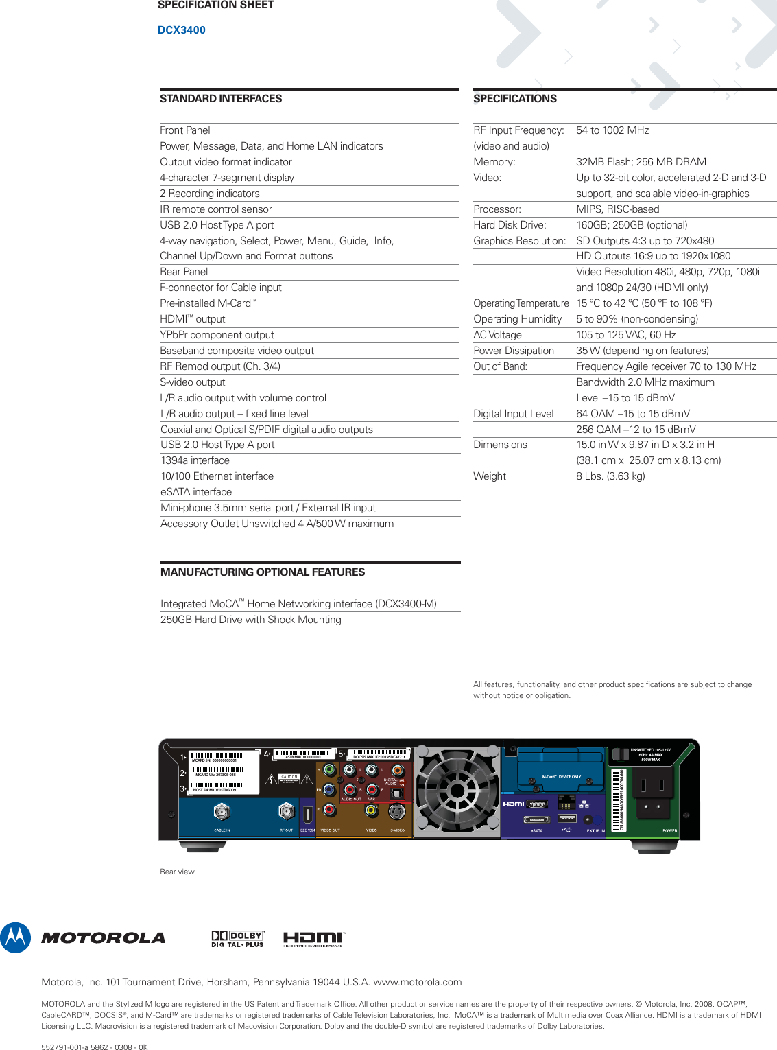 Page 2 of 2 - Arris DCX3400 User Manual Specifications DCX3400+Data+Sheet.unlocked