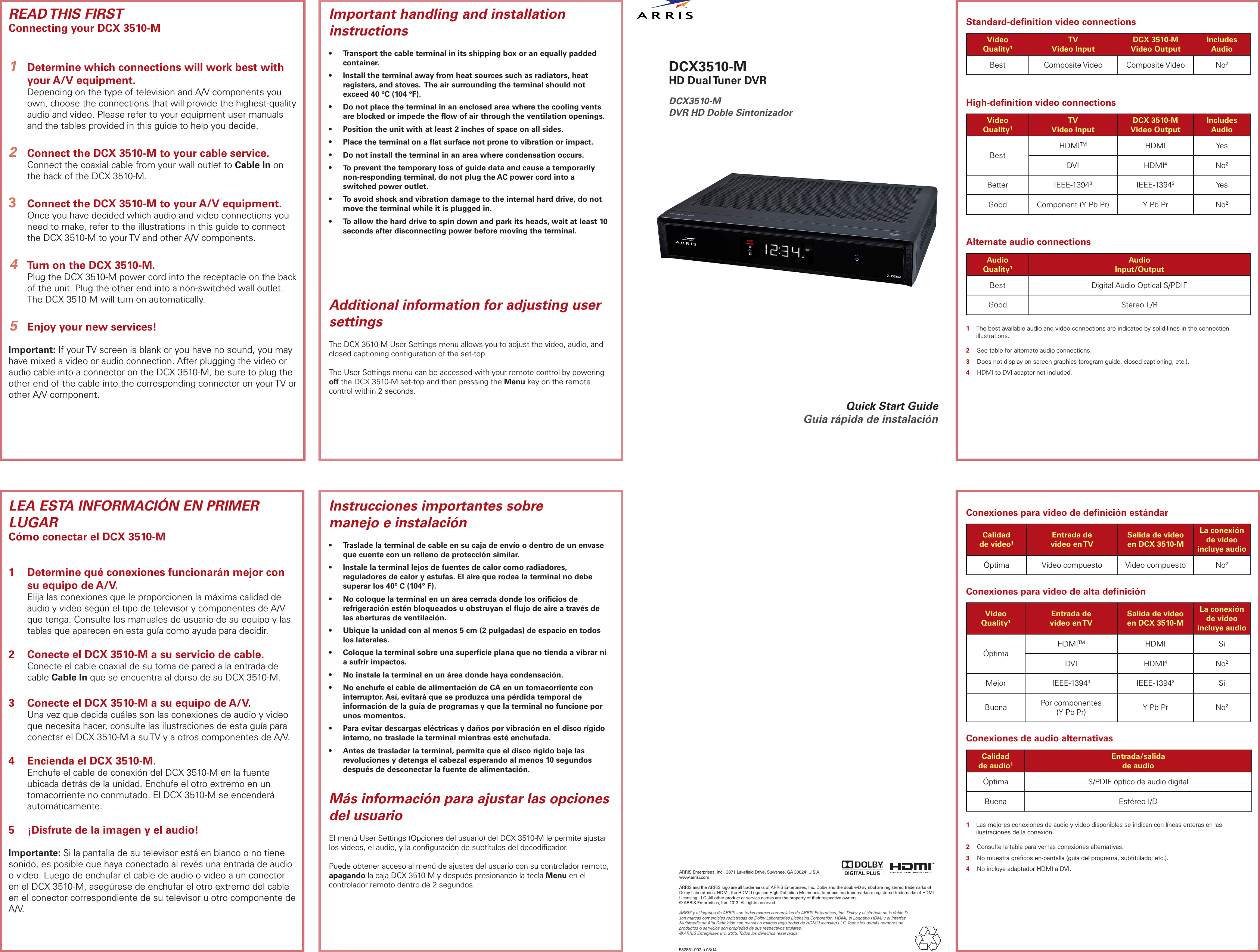 Page 1 of 2 - Arris DCX3510-M User Manual DCX3510-M: Quick Start Guide DCX3510M