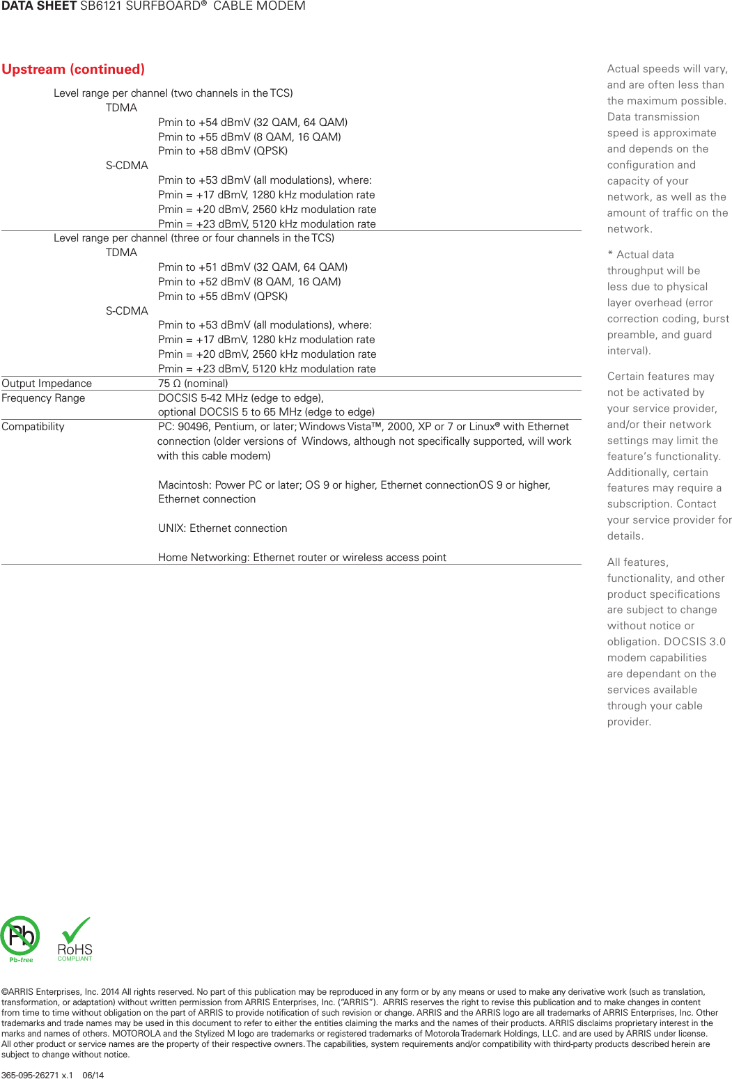 Page 3 of 3 - Arris SB6121 User Manual Specifications Data Sheets