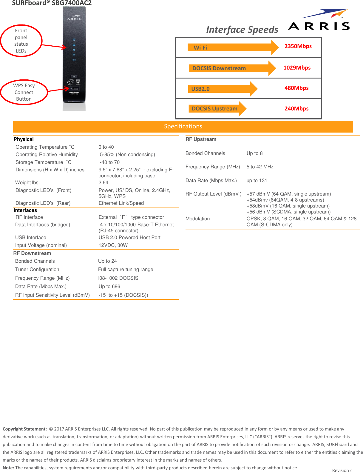 Page 3 of 3 - Arris SBG7400AC2 McAfee Touchstone DG3260A User Manual Specifications Data Sheet