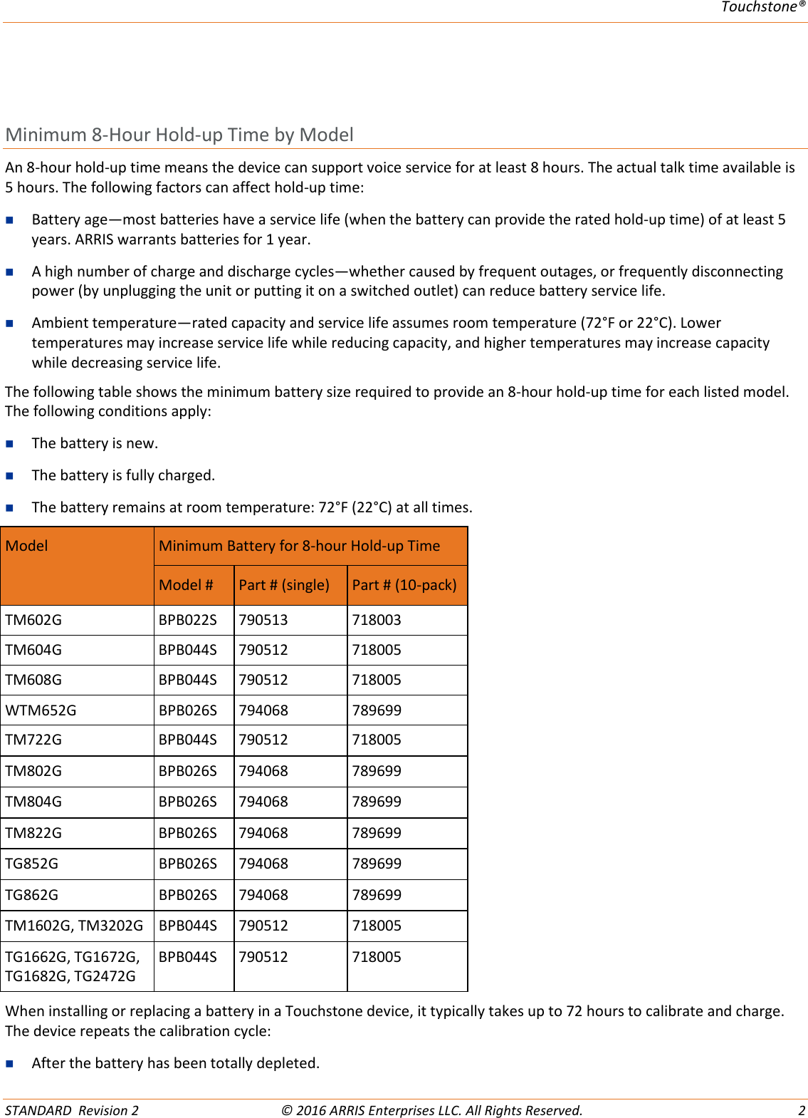 Page 2 of 12 - Arris Touchstone Battery BPB026S (Orderable SKU: 794068) Quick Reference User Manual BPB026S: Start Guide