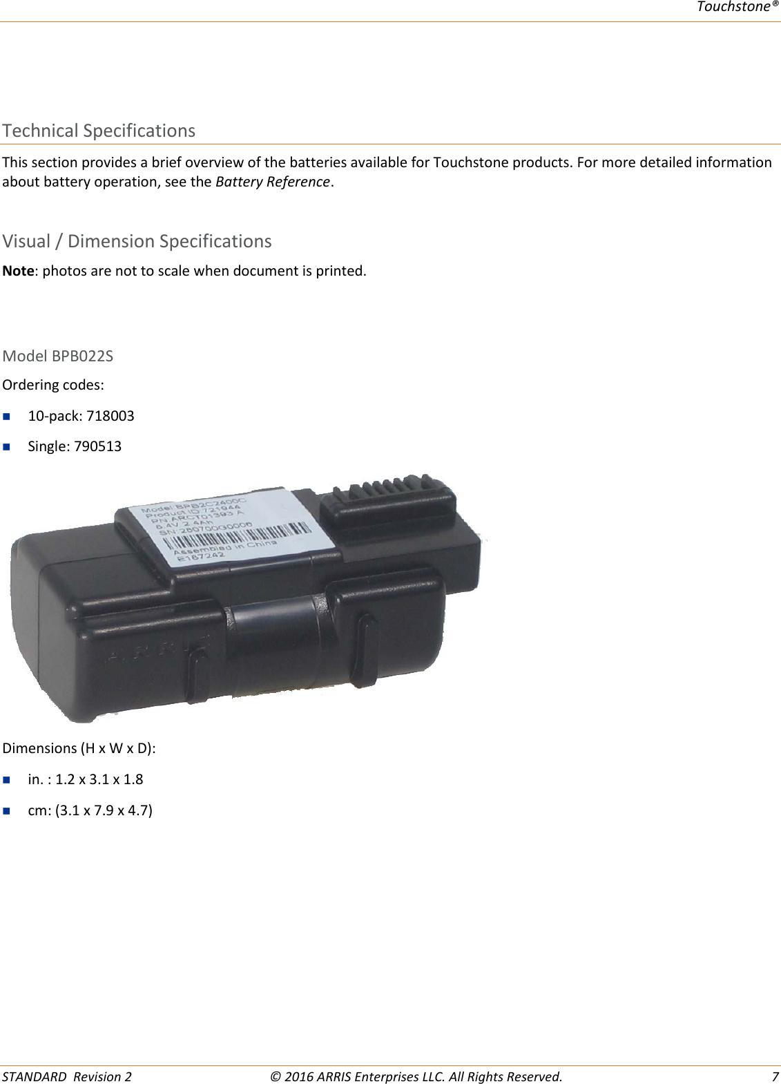 Page 7 of 12 - Arris Touchstone Battery BPB026S (Orderable SKU: 794068) Quick Reference User Manual BPB026S: Start Guide