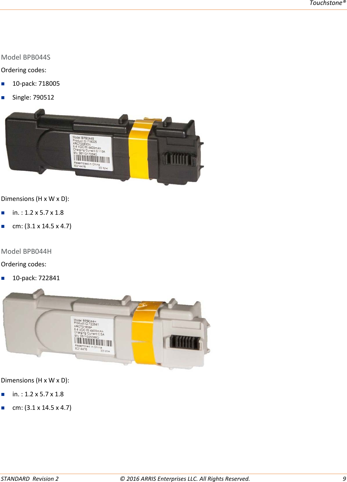 Page 9 of 12 - Arris Touchstone Battery BPB026S (Orderable SKU: 794068) Quick Reference User Manual BPB026S: Start Guide