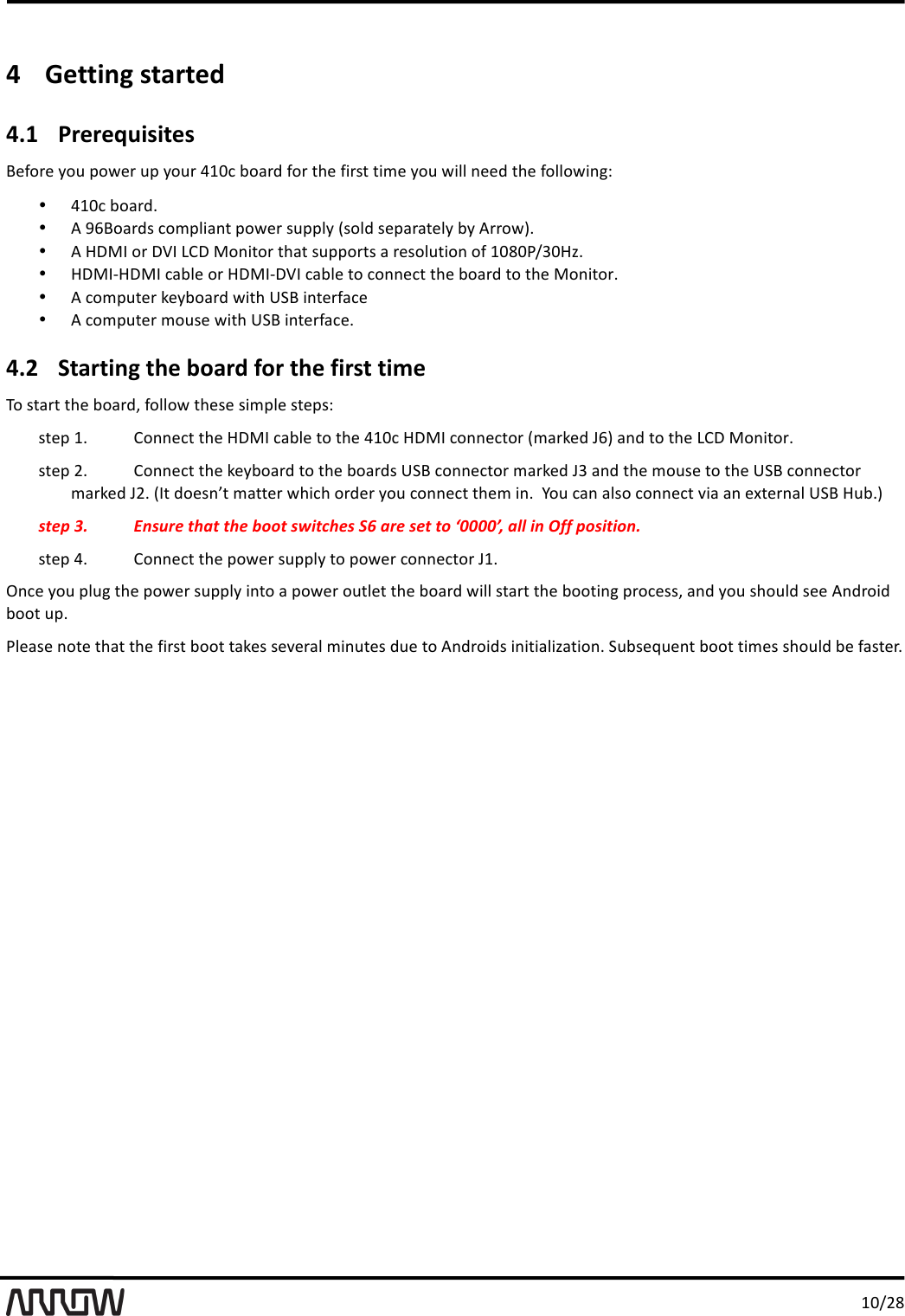 '/A-,.'4!Getting'started'4.1!Prerequisites';&amp;D<#&amp;'E<*'M<%&amp;#'*M'E<*#'>/AF'C<"#$'D<#'2B&amp;'D7#42'273&amp;'E<*'%7++')&amp;&amp;$'2B&amp;'D<++<%7)6_'&bull;!>/AF'C<"#$0'&bull;!S'RL;<"#$4'F<3M+7")2'M<%&amp;#'4*MM+E'`4<+$'4&amp;M"#"2&amp;+E'CE'S##<%a0'&bull;!S'!I(N'<#'I\N'X9I'(<)72<#'2B"2'4*MM<#24'"'#&amp;4<+*27<)'<D'/A.A?-HA!n0'&bull;!!I(NO!I(N'F"C+&amp;'<#'!I(NOI\N'F"C+&amp;'2<'F<))&amp;F2'2B&amp;'C<"#$'2<'2B&amp;'(<)72<#0'&bull;!S'F<3M*2&amp;#'G&amp;EC<"#$'%72B'Q1;'7)2&amp;#D"F&amp;'&bull;!S'F<3M*2&amp;#'3<*4&amp;'%72B'Q1;'7)2&amp;#D"F&amp;0'4.2!Starting'the'board'for'the'first'time'K<'42" #2'2B&amp;'C<"#$b'D<++<%'2B&amp;4&amp;'473M+&amp;'42&amp;M4_'42&amp;M'/0!9<))&amp;F2'2B&amp;'!I(N'F"C+&amp;'2<'2B&amp;'>/AF'!I(N'F<))&amp;F2<#'`3"#G&amp;$'VLa'")$'2<'2B&amp;'X9I'(<)72<#0''42&amp;M',0!9<))&amp;F2'2B&amp;'G&amp;EC<"#$'2<'2B&amp;'C<"#$4'Q1;'F<))&amp;F2<#'3"#G&amp;$'VH'")$'2B&amp;'3<*4&amp;'2<'2B&amp;'Q1;'F<))&amp;F2<#'3"#G&amp;$'V,0'`N2'$<&amp;4)]2'3"22&amp;#'%B7FB'<#$&amp;#'E<*'F<))&amp;F2'2B&amp;3'7)0''u<*'F")'"+4<'F<))&amp;F2'=7"'")'&amp;U2&amp;#)"+'Q1;'!*C0a''step%3.!Ensure%that%the%boot%switches%S6%are%set%to%&lsquo;0000&rsquo;, %a l l %in % Of f%p o si t io n .%%42&amp;M'>0!9<))&amp;F2'2B&amp;'M<%&amp;#'4*MM+E'2<'M<%&amp;#'F<))&amp;F2<#'V/0'Y)F&amp;'E<*'M+*6'2B&amp;'M<%&amp;#'4*MM+E'7)2<'"'M<%&amp;#'<*2+&amp;2'2B&amp;'C<"#$'%7++'42"#2'2B&amp;'C<<27)6'M#<F&amp;44b'")$'E<*'4B<*+$'4&amp;&amp;'S)$#<7$'C<<2'*M0''?+&amp;"4&amp;')<2&amp;'2B"2'2B&amp;'D7#42'C<<2'2"G&amp;4'4&amp;=&amp;#"+'37)*2&amp;4'$*&amp;'2<'S)$#<7$4'7)727"+7n"27<)0'1*C4&amp;@*&amp;)2'C<<2'273&amp;4'4B<*+$'C&amp;'D"42&amp;#0''''''''