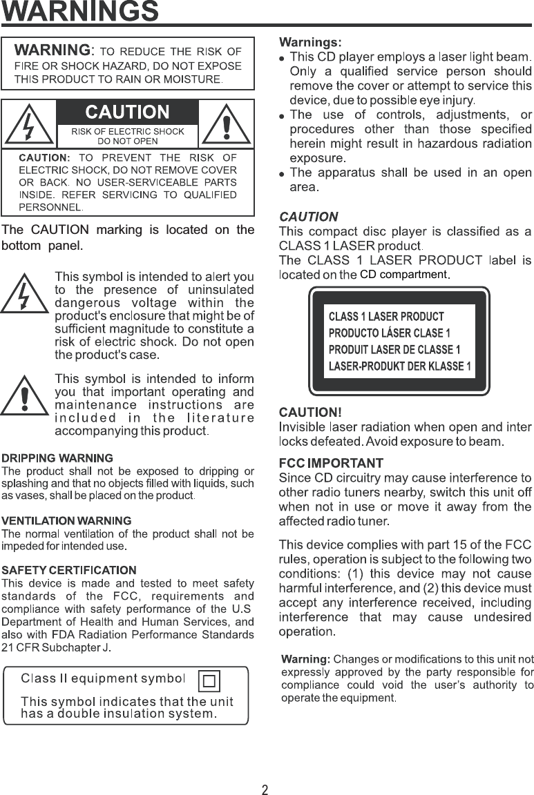 2The CAUTION marking is located on the bottom panel.CD compartment