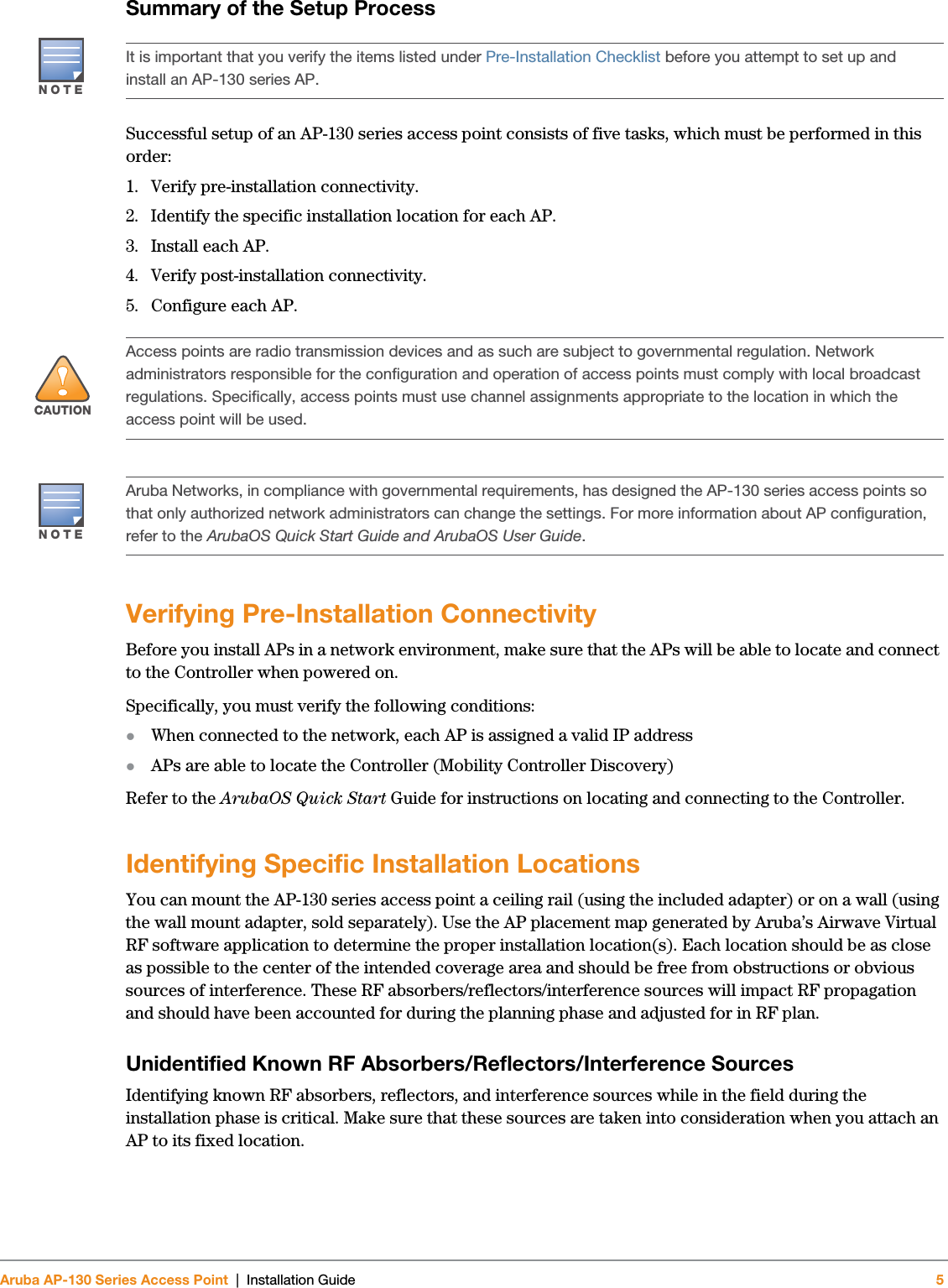 Aruba Networks AP134135 IEEE 802.11 a/b/g/n Access Point User Manual ...