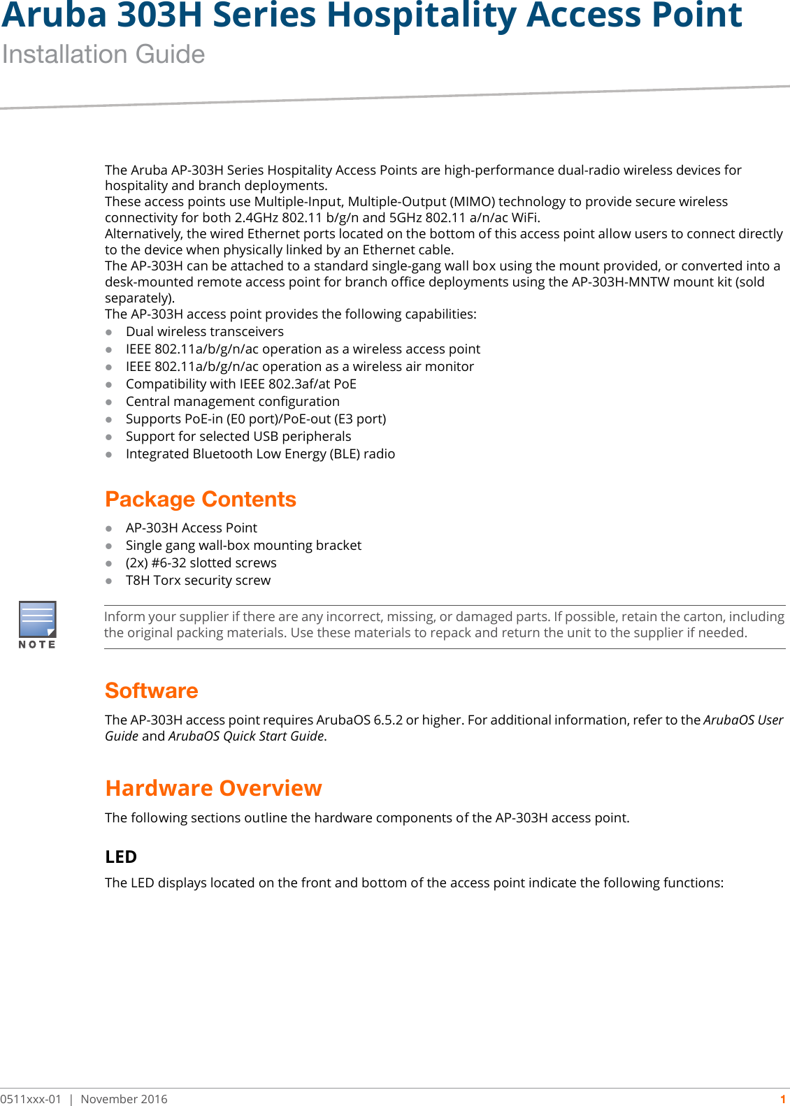 Aruba Networks APINH303 802.11 a/b/g/n/ac Wireless Access Point User ...