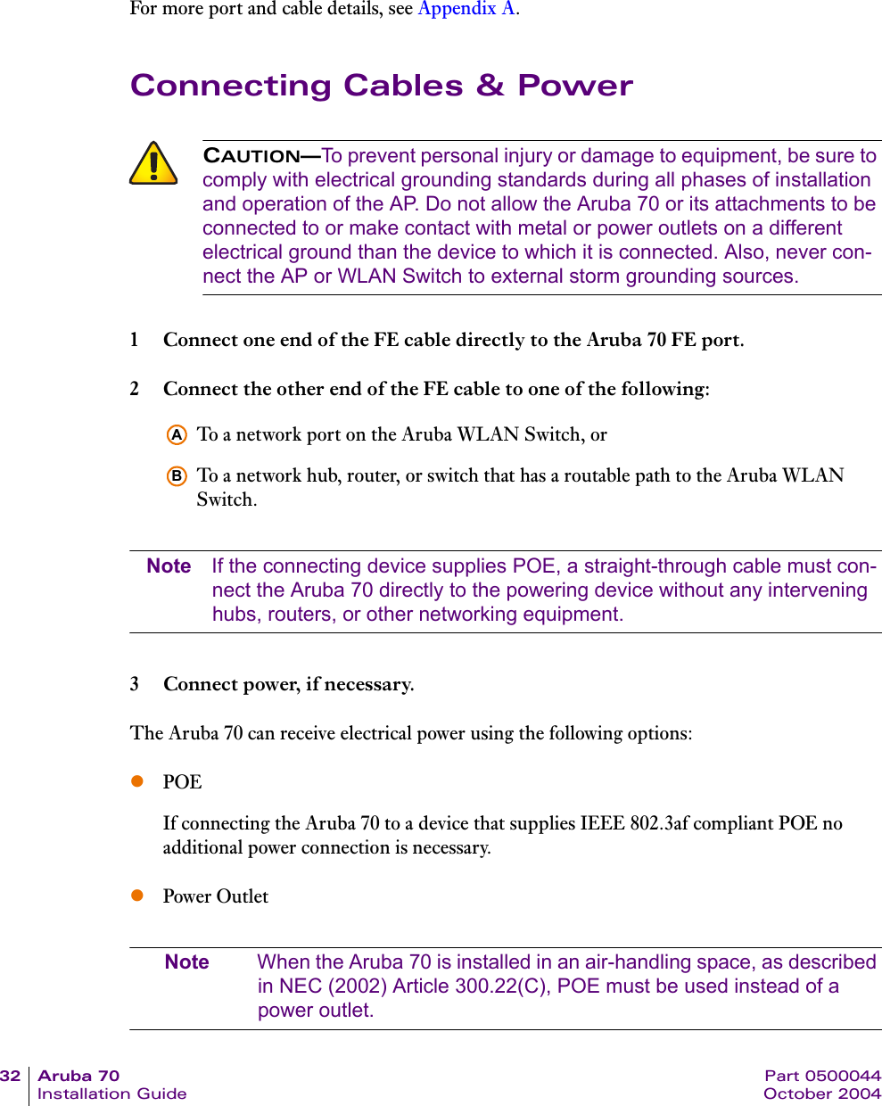 Aruba Networks ARUBA70 802.11 .a/.b/.g Access Point User Manual