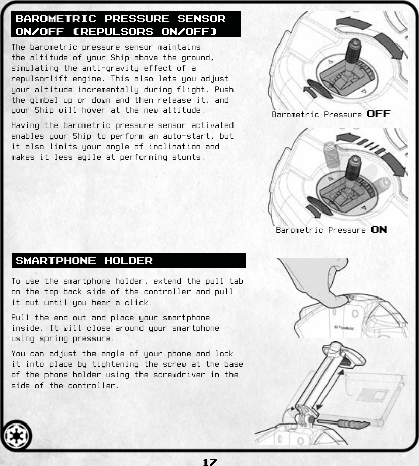 17BAROMETRIC PRESSURE SENSOR ON/OFF (REPULSORS ON/OFF)SMARTPHONE HOLDER  OFFON