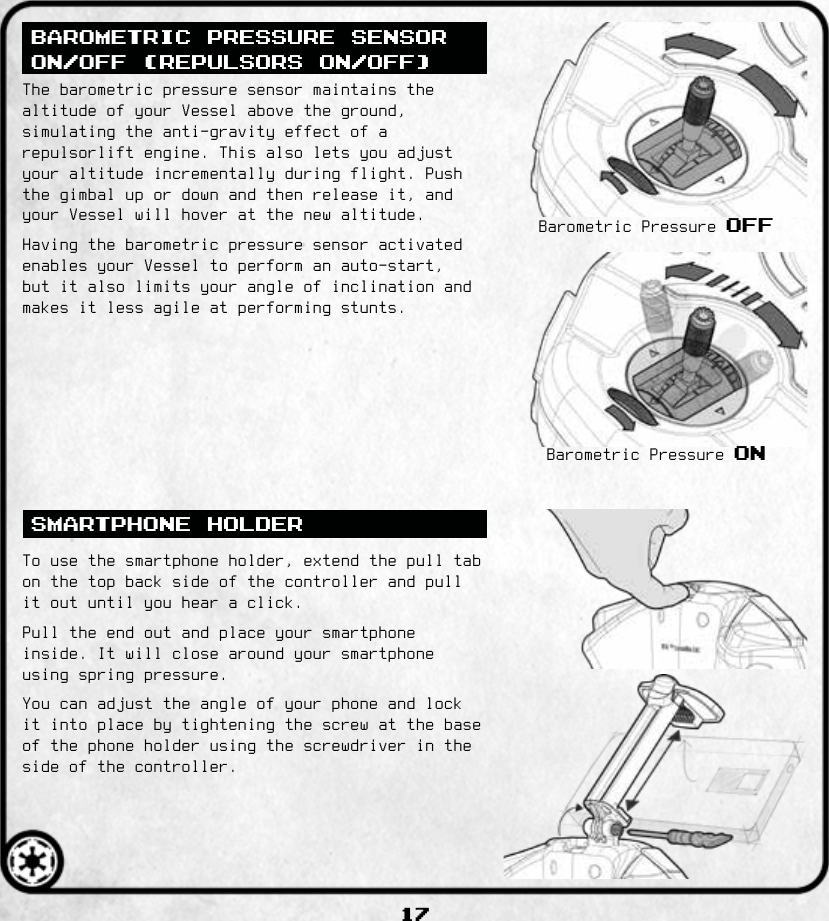 17BAROMETRIC PRESSURE SENSOR ON/OFF (REPULSORS ON/OFF)SMARTPHONE HOLDER  OFFON