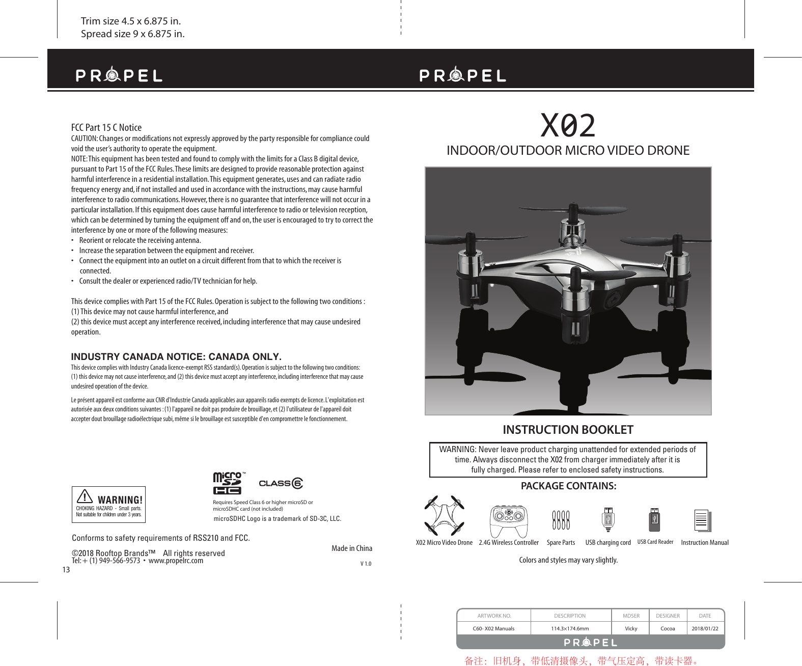Page 1 of Asian Express VL-3520T X02 Micro Drone with Video User Manual C60 WM X02 Video Drone IM Eng 20180122