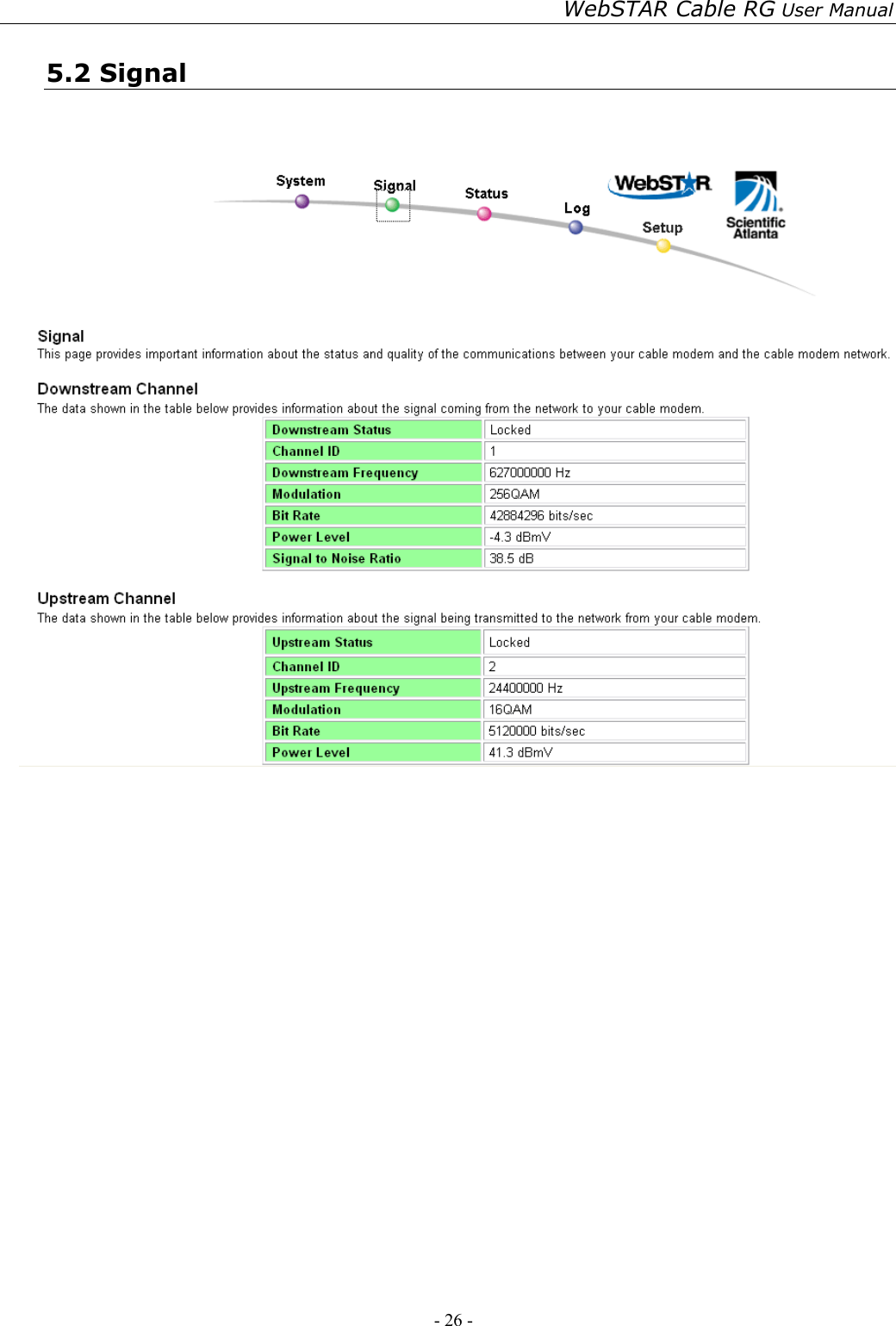 WebSTAR Cable RG User Manual - 26 -   5.2 Signal            