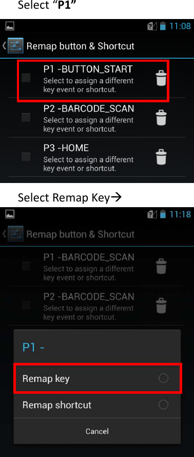 Select “P1”          Select Remap Key                      