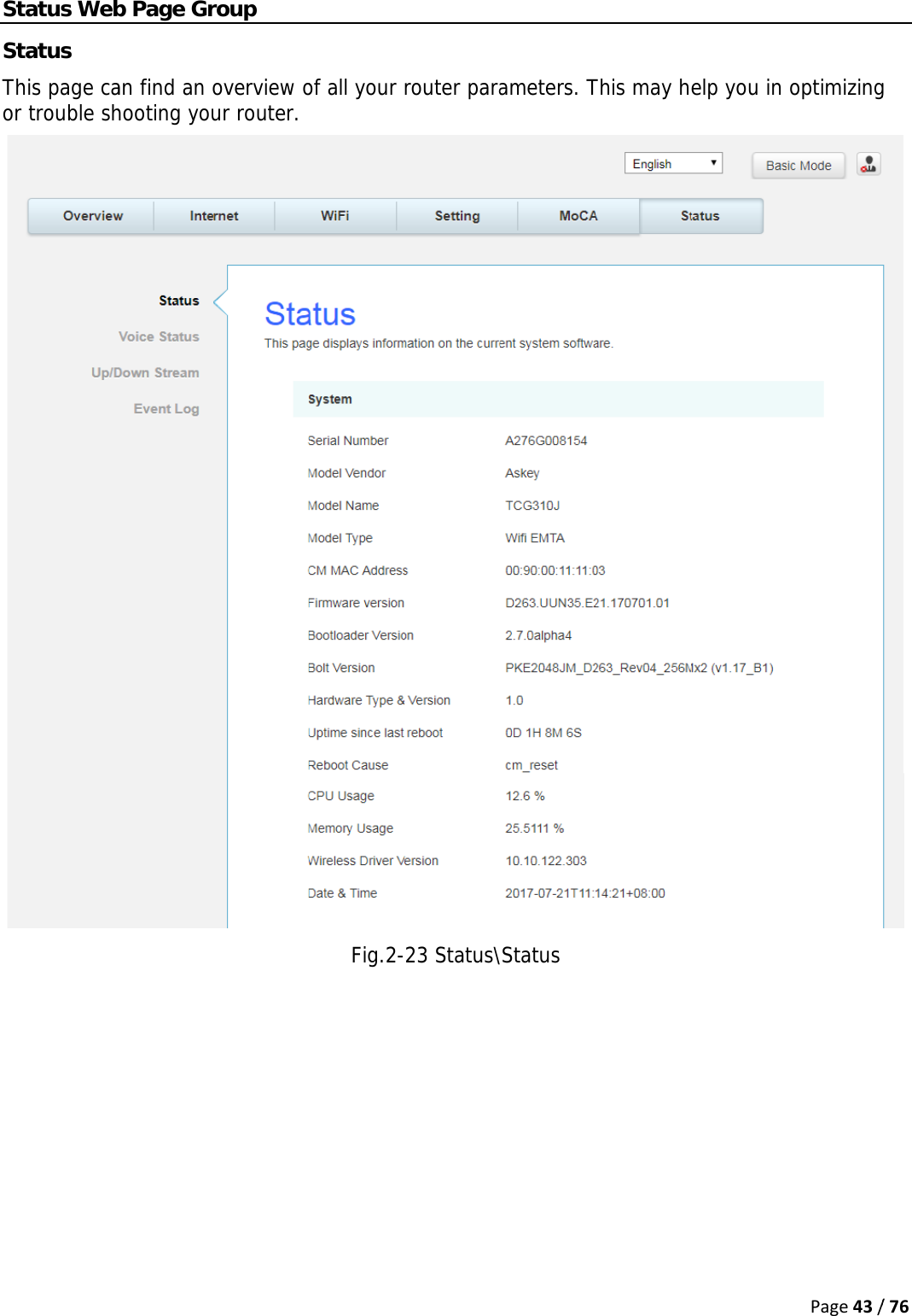 StStThor tatus Webtatus his page catrouble shb Page Gran find an ohooting youroup overview our router. of all your Fig.2-router para23 Status\ameters. T\StatusThis may help you in Page43/optimizing /76g  