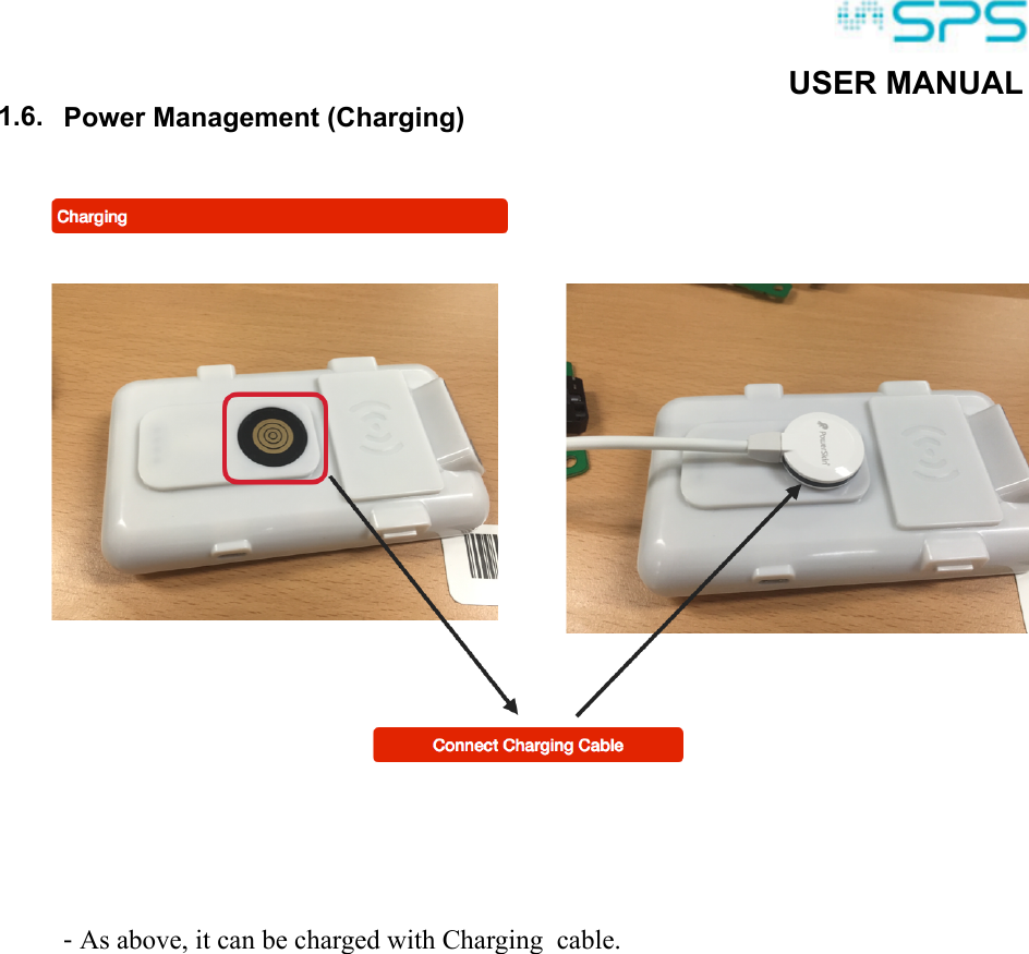 ! USER MANUAL1.6. Power Management (Charging)                          -As above, it can be charged with Charging  cable.  