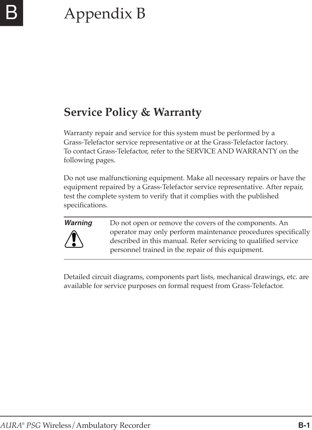 B-2 Chapter B Service Policy &amp; Warranty