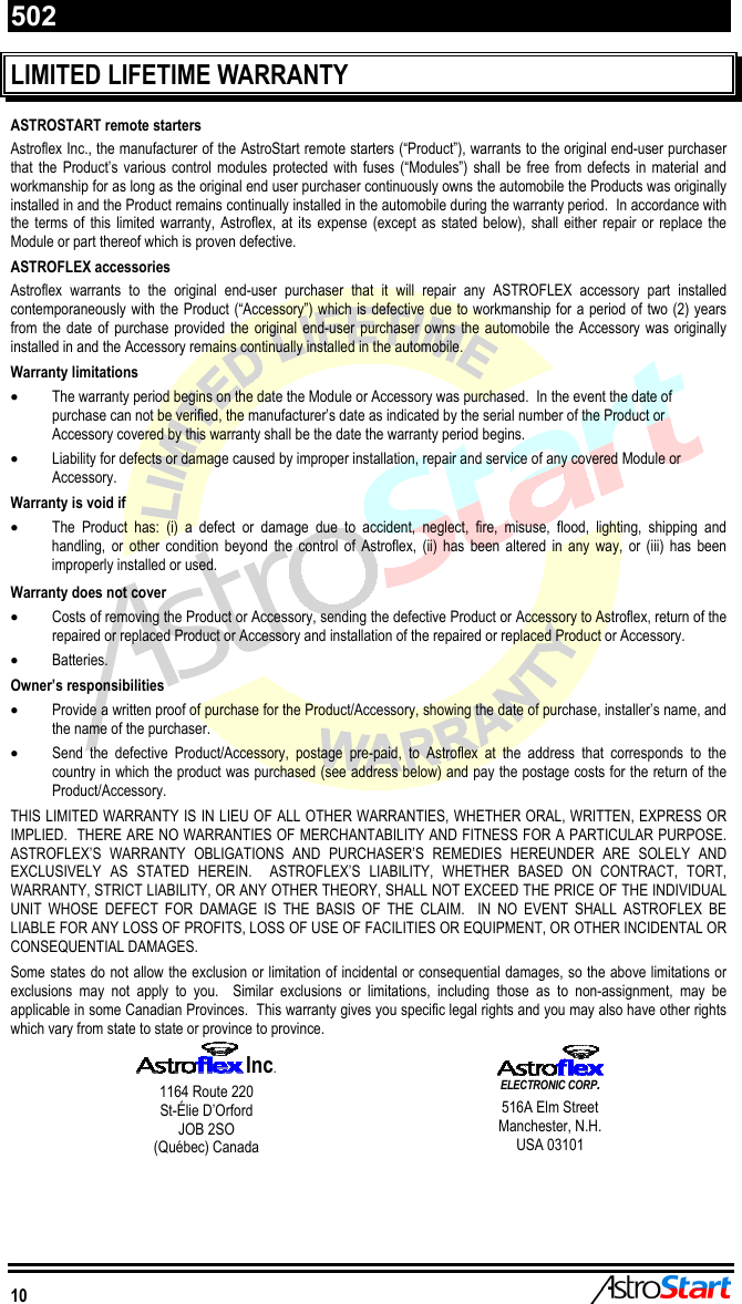 Page 12 of 12 - Astrostart Astrostart-502-Users-Manual 193-127-300-01 _Usager 502_