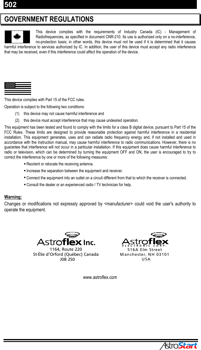 Page 2 of 12 - Astrostart Astrostart-502-Users-Manual 193-127-300-01 _Usager 502_