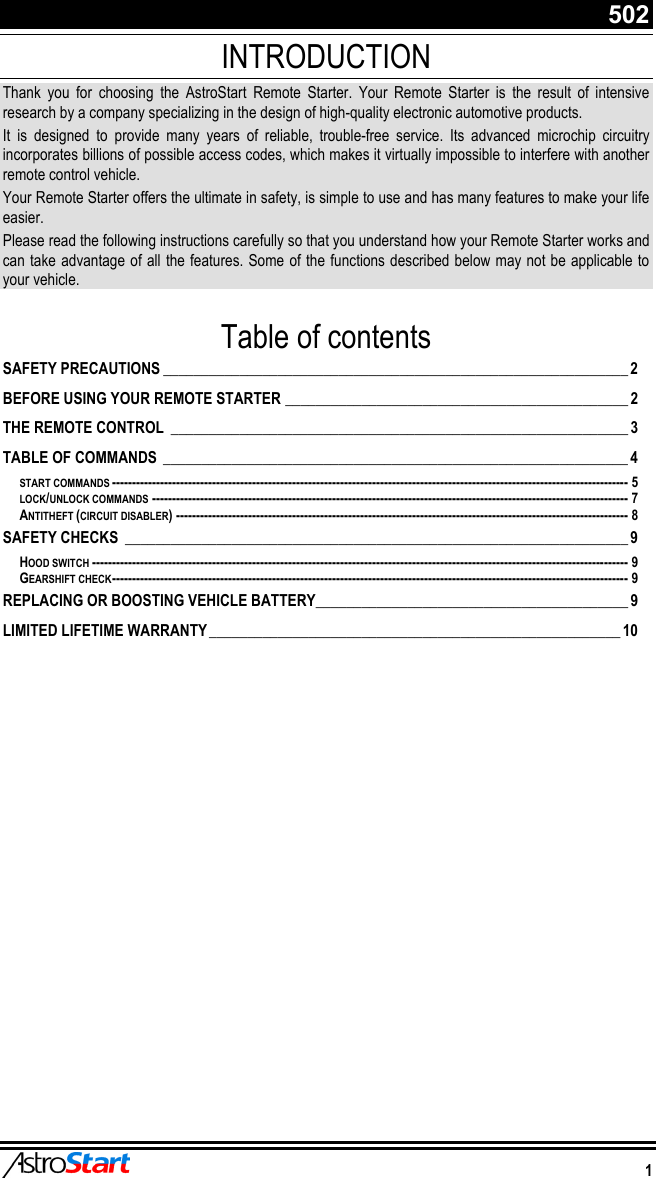 Page 3 of 12 - Astrostart Astrostart-502-Users-Manual 193-127-300-01 _Usager 502_