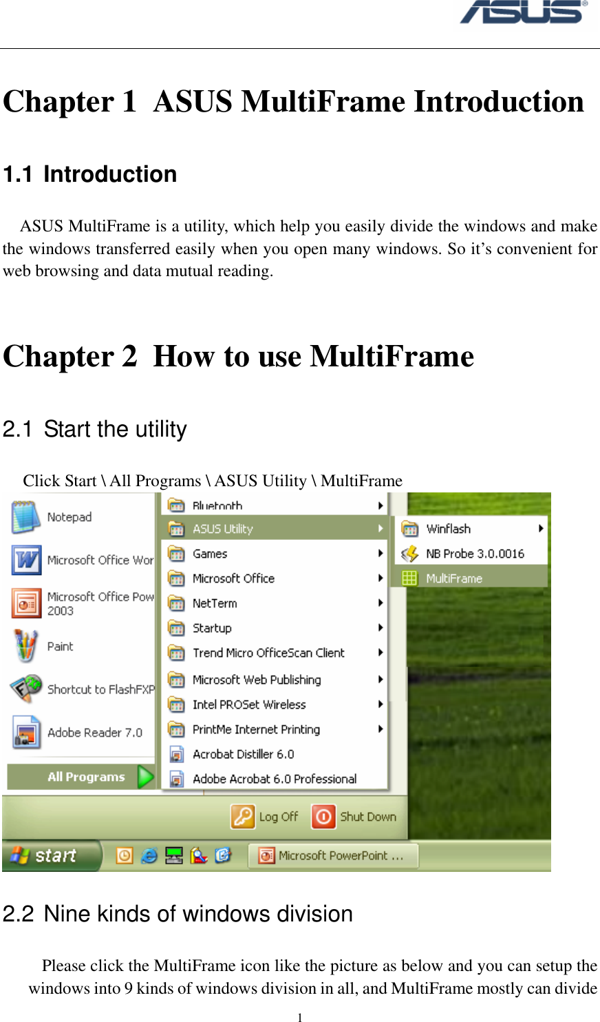 Page 3 of 6 - Asus - MultiFrame If Not Then  Multi Frame User Guide XP EN V1