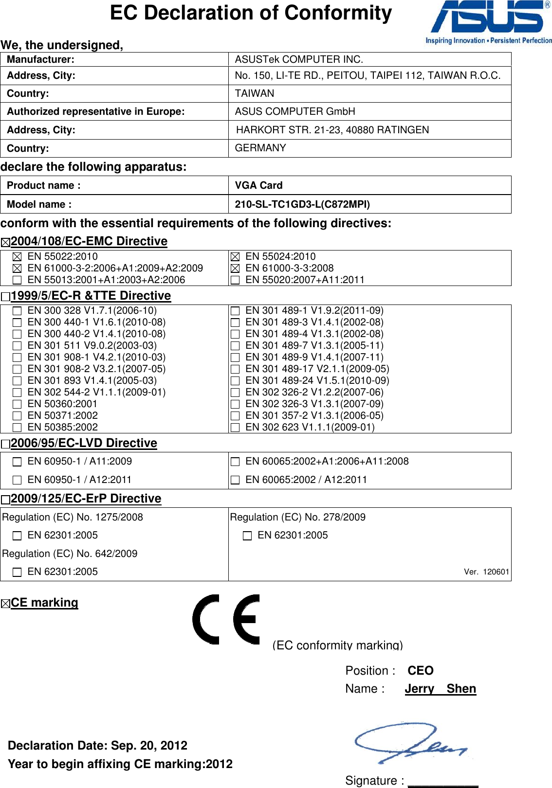 Page 1 of 1 - Asus Asus-En210-Silent-Di-1Gd3-V2Lp-1-Users-Manual Doc_CE_210-SL-TC1GD3-L(C872MPI)