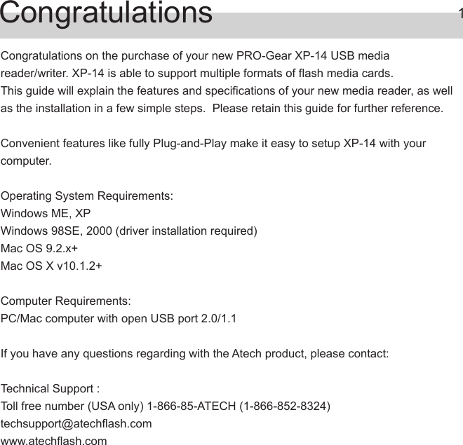 Page 2 of 8 - Atech-Flash-Technology Atech-Flash-Technology-Pro-Gear-Xp-14-Users-Manual- Cover B A  Atech-flash-technology-pro-gear-xp-14-users-manual