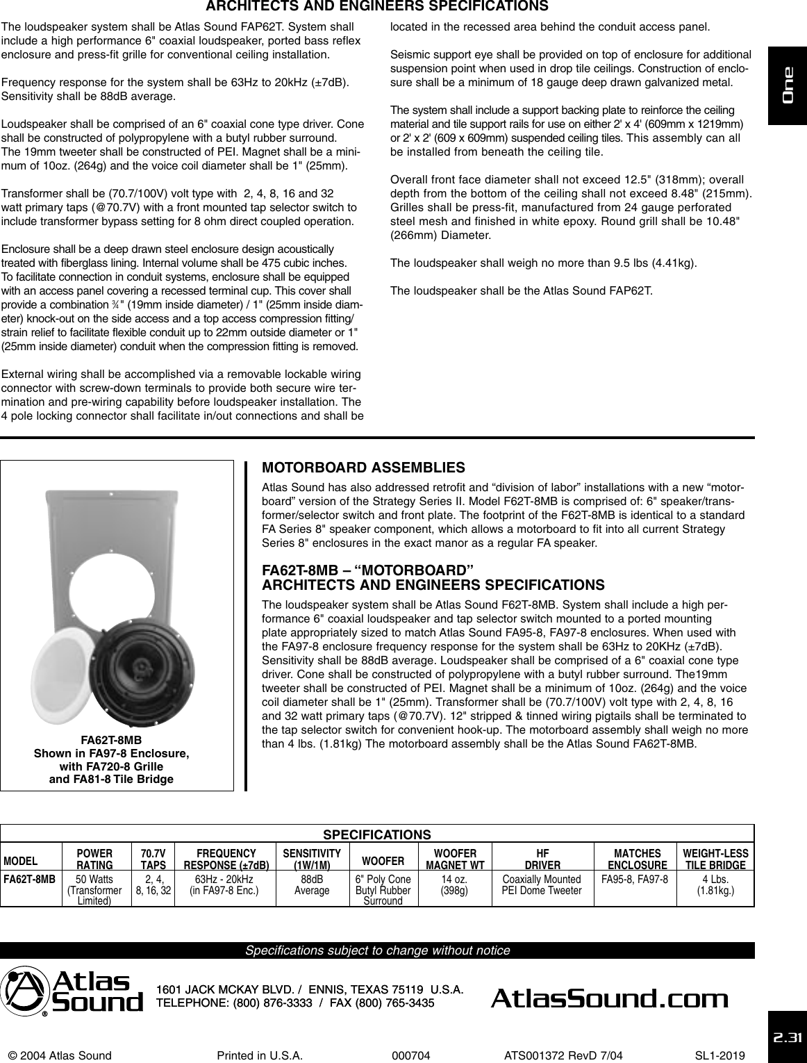 Page 3 of 3 - Atlas-Sound Atlas-Sound-Fap62T-Users-Manual- Sec 01 Pg1.106 RevB 4  Atlas-sound-fap62t-users-manual
