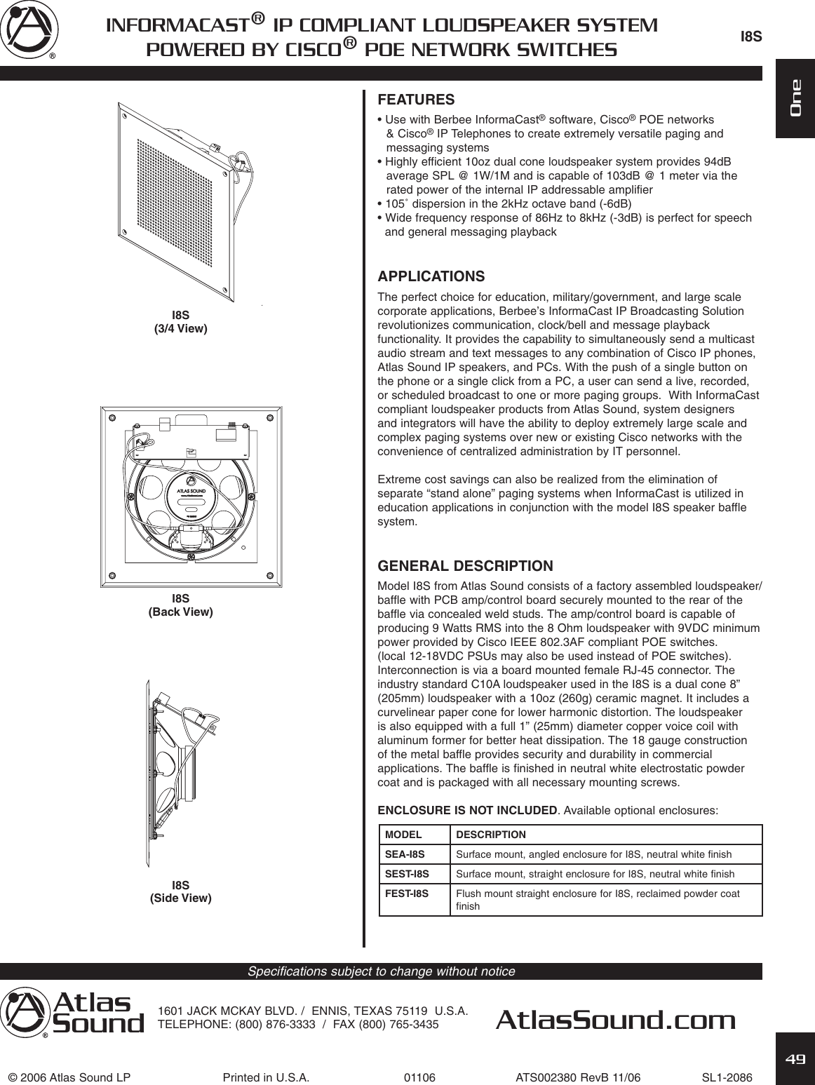 Page 1 of 2 - Atlas-Sound Atlas-Sound-Fest-Ih-Users-Manual- Sec 01 Pg1.106 RevB 4  Atlas-sound-fest-ih-users-manual