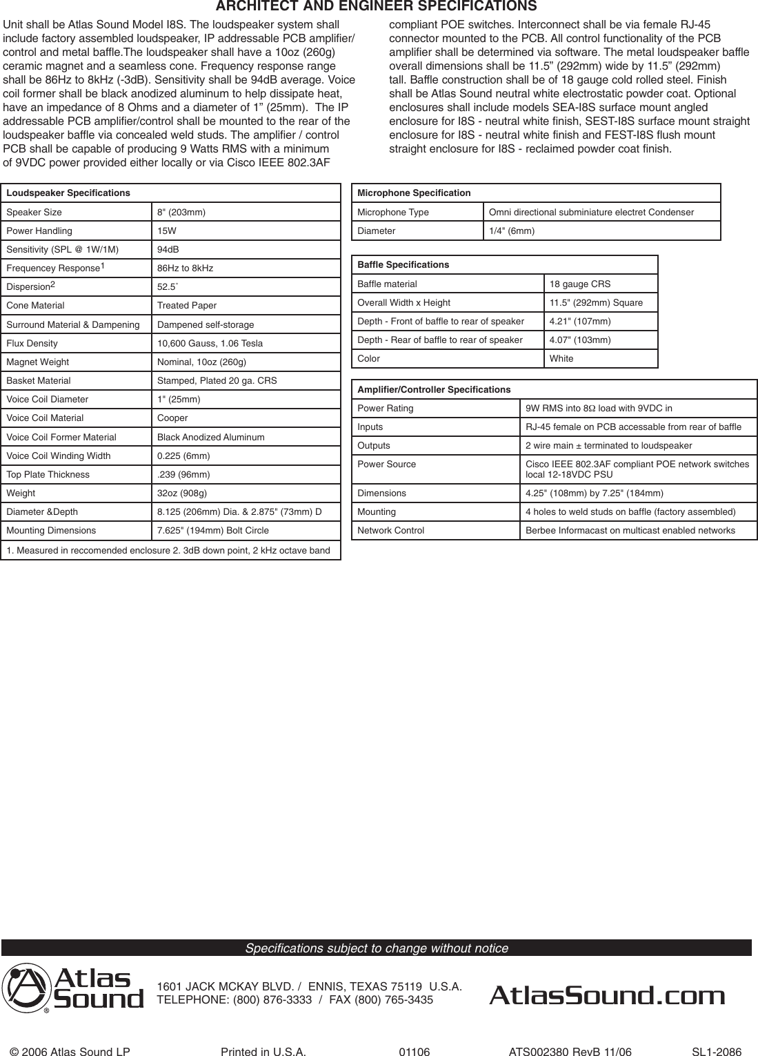 Page 2 of 2 - Atlas-Sound Atlas-Sound-Fest-Ih-Users-Manual- Sec 01 Pg1.106 RevB 4  Atlas-sound-fest-ih-users-manual