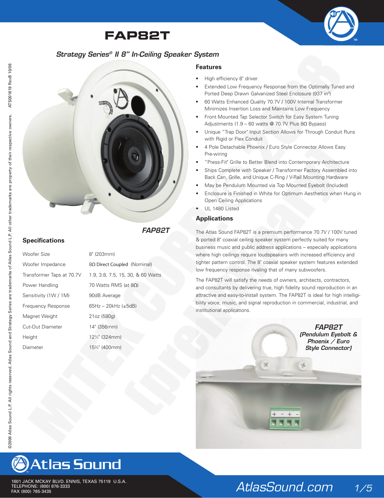 Page 1 of 5 - Atlas-Sound Atlas-Sound-Strategy-Ii-Series-Fap82T-Users-Manual-  Atlas-sound-strategy-ii-series-fap82t-users-manual