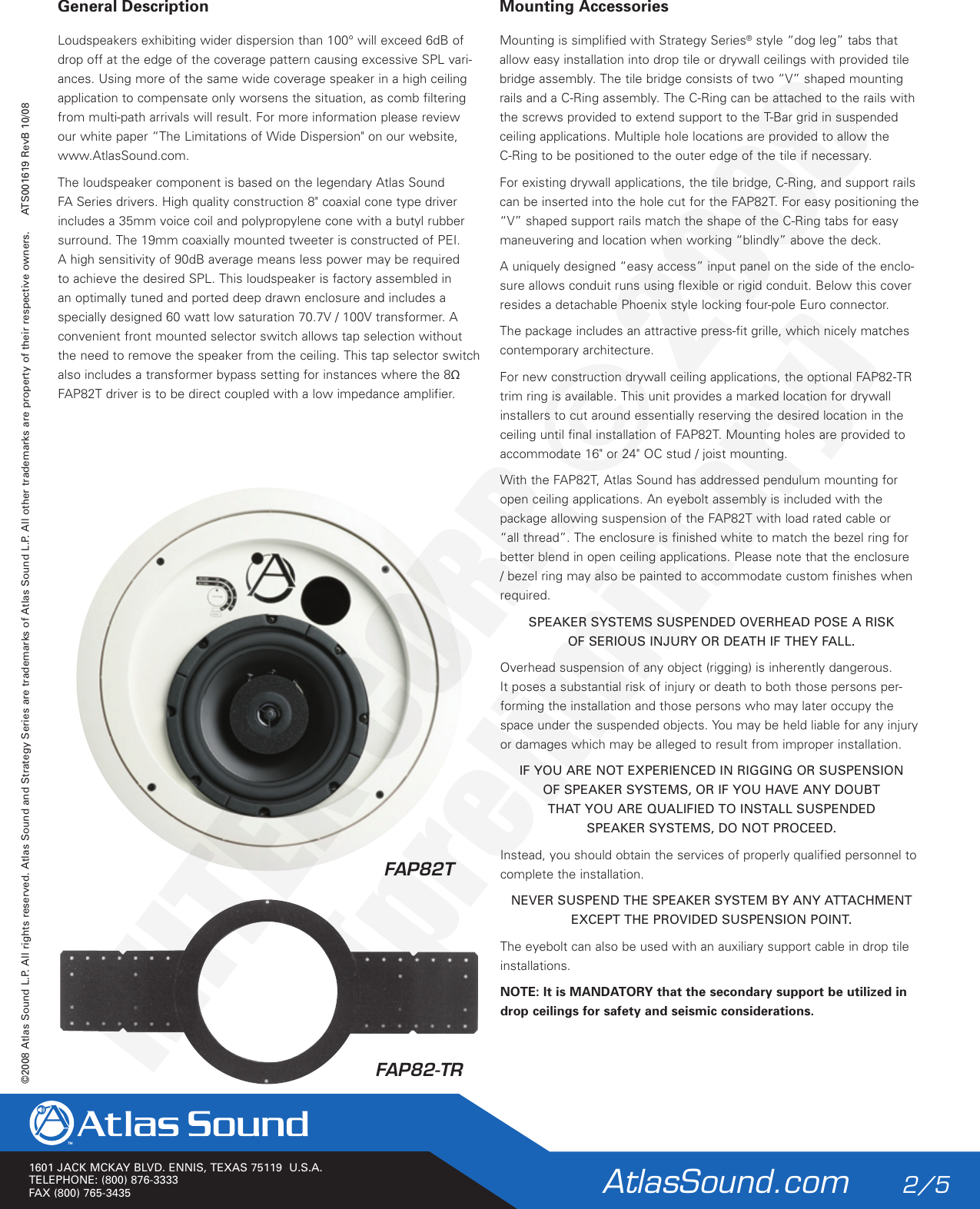 Page 2 of 5 - Atlas-Sound Atlas-Sound-Strategy-Ii-Series-Fap82T-Users-Manual-  Atlas-sound-strategy-ii-series-fap82t-users-manual