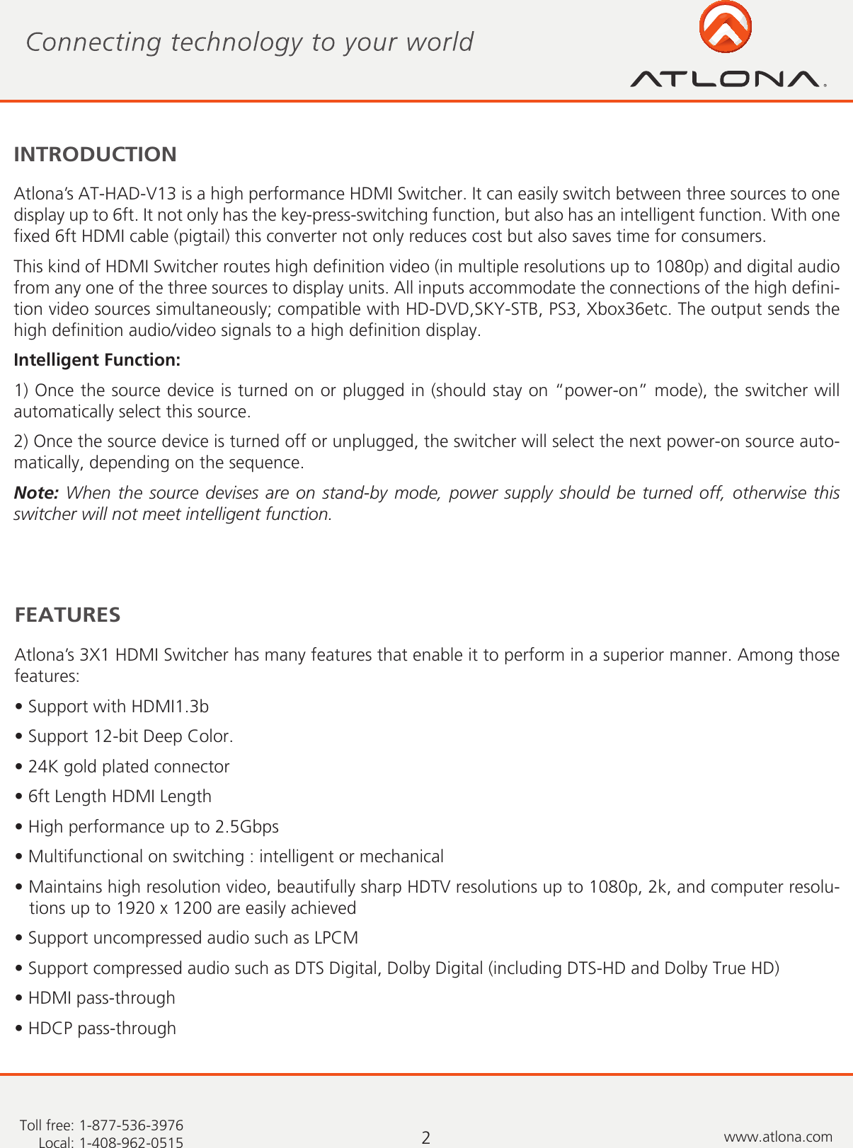 Page 3 of 8 - Atlona AT-HAD-V31 User Manual To The F278a27d-9172-4d1f-acb4-8fb955410b36
