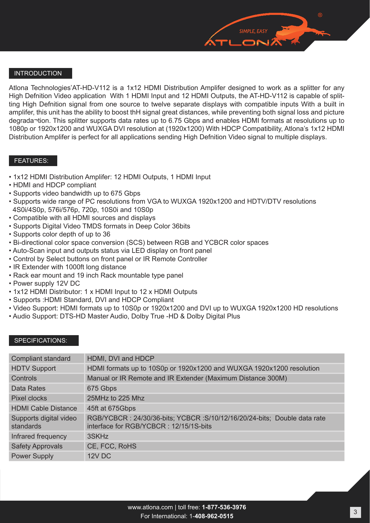 Page 3 of 9 - Atlona AT-HD-V112 User Manual  To The 2c5e098c-6c23-48f8-9cb7-b07608570673