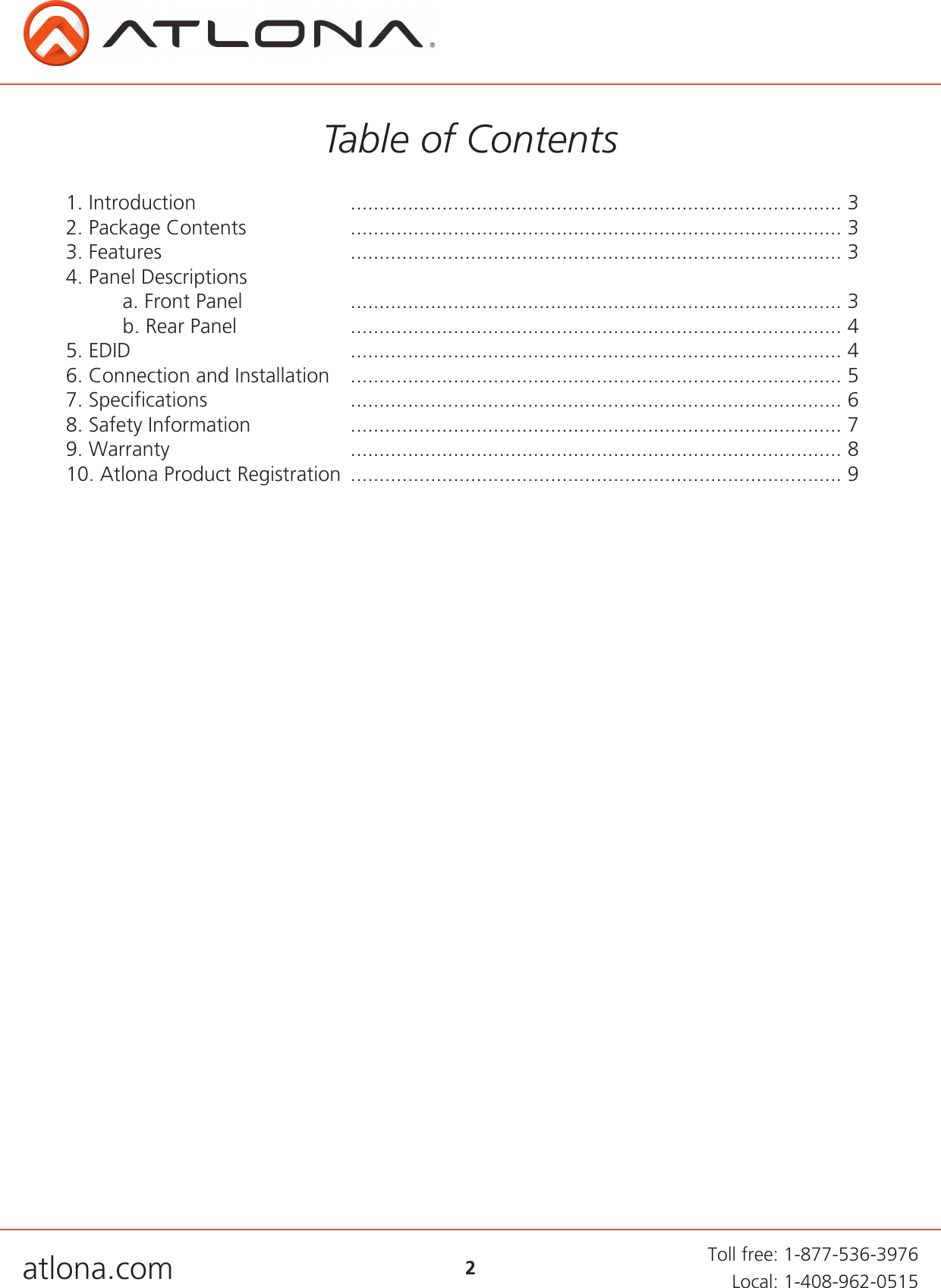 Page 2 of 9 - Atlona AT-HDDA-2 User Manual  To The 5726e6ec-1069-4535-aeea-3c2d14c80986