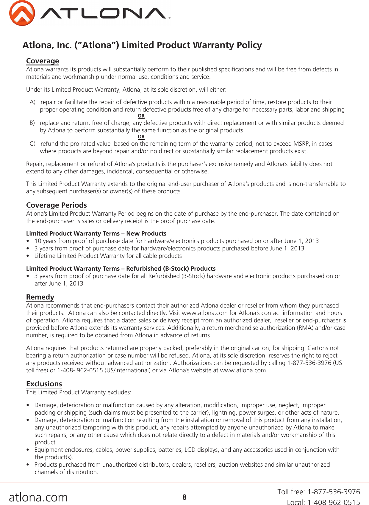Page 8 of 9 - Atlona AT-HDDA-2 User Manual  To The 5726e6ec-1069-4535-aeea-3c2d14c80986