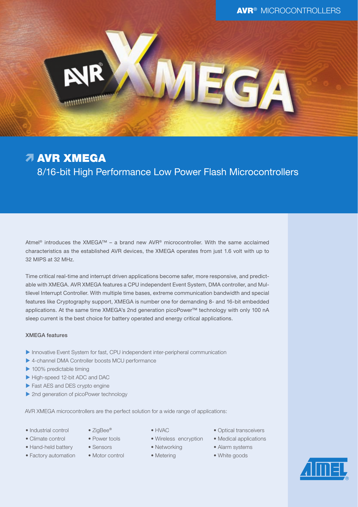 Page 1 of 4 - Atmel Atmel-Avr-Xmega-8-16-Bit-High-Performance-Low-Power-Flash-Microcontrollers-Users-Manual- AVR XMEGA Microcontrollers  Atmel-avr-xmega-8-16-bit-high-performance-low-power-flash-microcontrollers-users-manual