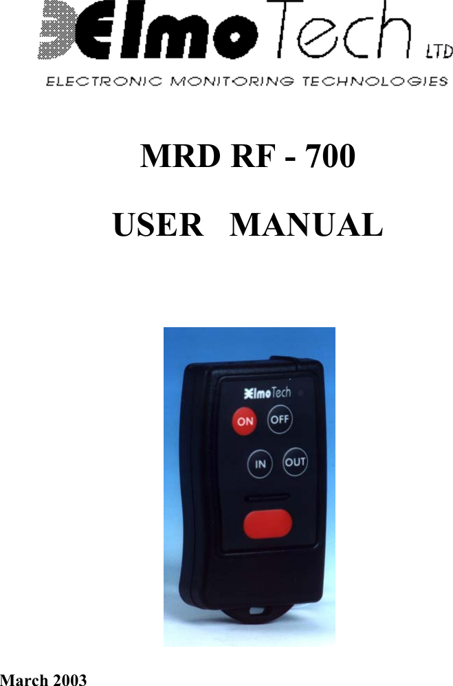    MRD RF - 700  USER   MANUAL     March 2003        