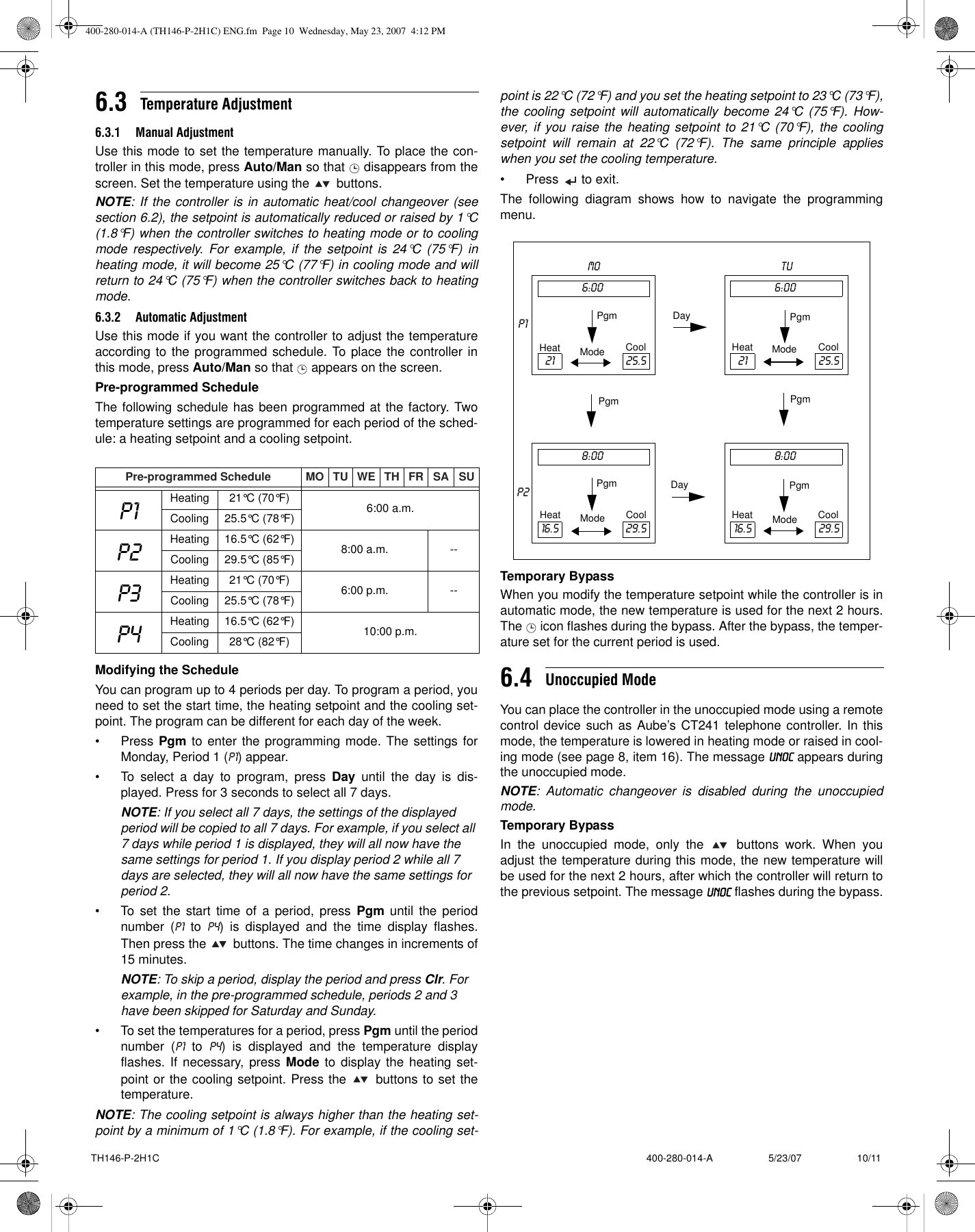 Page 10 of 11 - Aube-Technologies Aube-Technologies-Hvac-Th146-P-2H1C-Users-Manual- 400-280-014-A (TH146-P-2H1C) ENG  Aube-technologies-hvac-th146-p-2h1c-users-manual