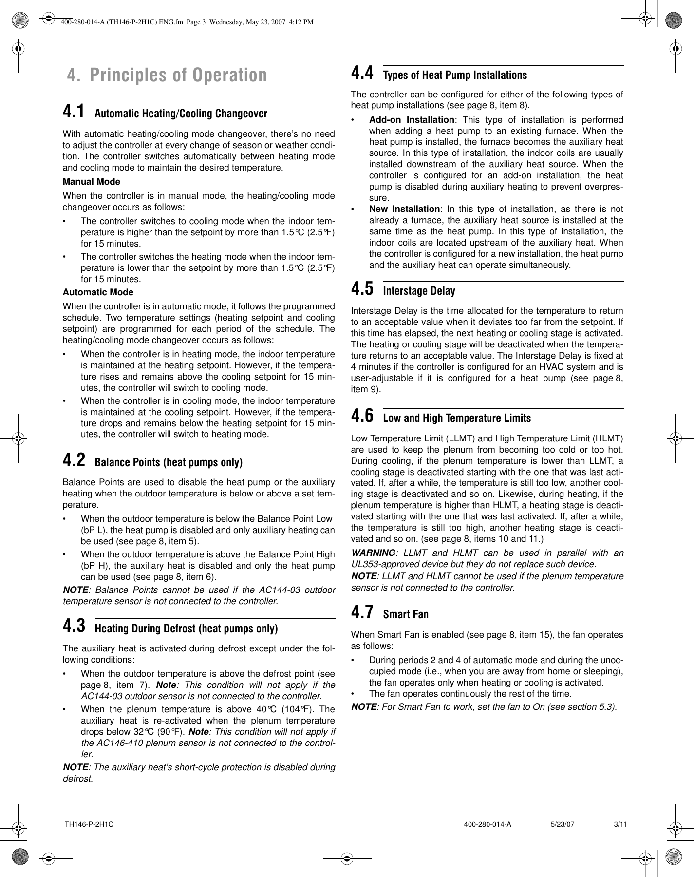 Page 3 of 11 - Aube-Technologies Aube-Technologies-Hvac-Th146-P-2H1C-Users-Manual- 400-280-014-A (TH146-P-2H1C) ENG  Aube-technologies-hvac-th146-p-2h1c-users-manual