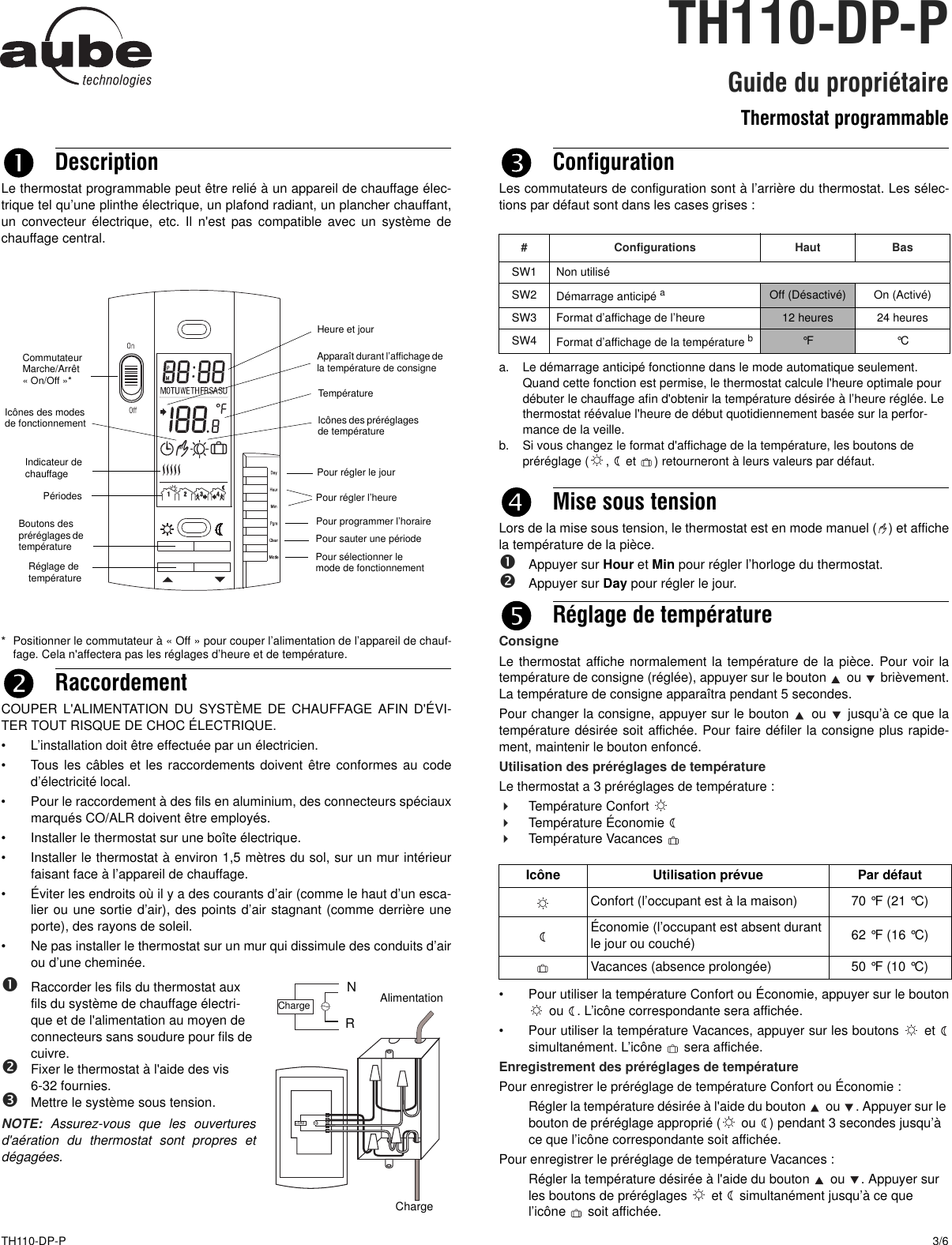 Page 3 of 6 - Aube-Technologies Aube-Technologies-Inc-Thermostat-Programmable-Thermostat-Users-Manual- 69-2635EFS-01 (TH110-DP-P)  Aube-technologies-inc-thermostat-programmable-thermostat-users-manual