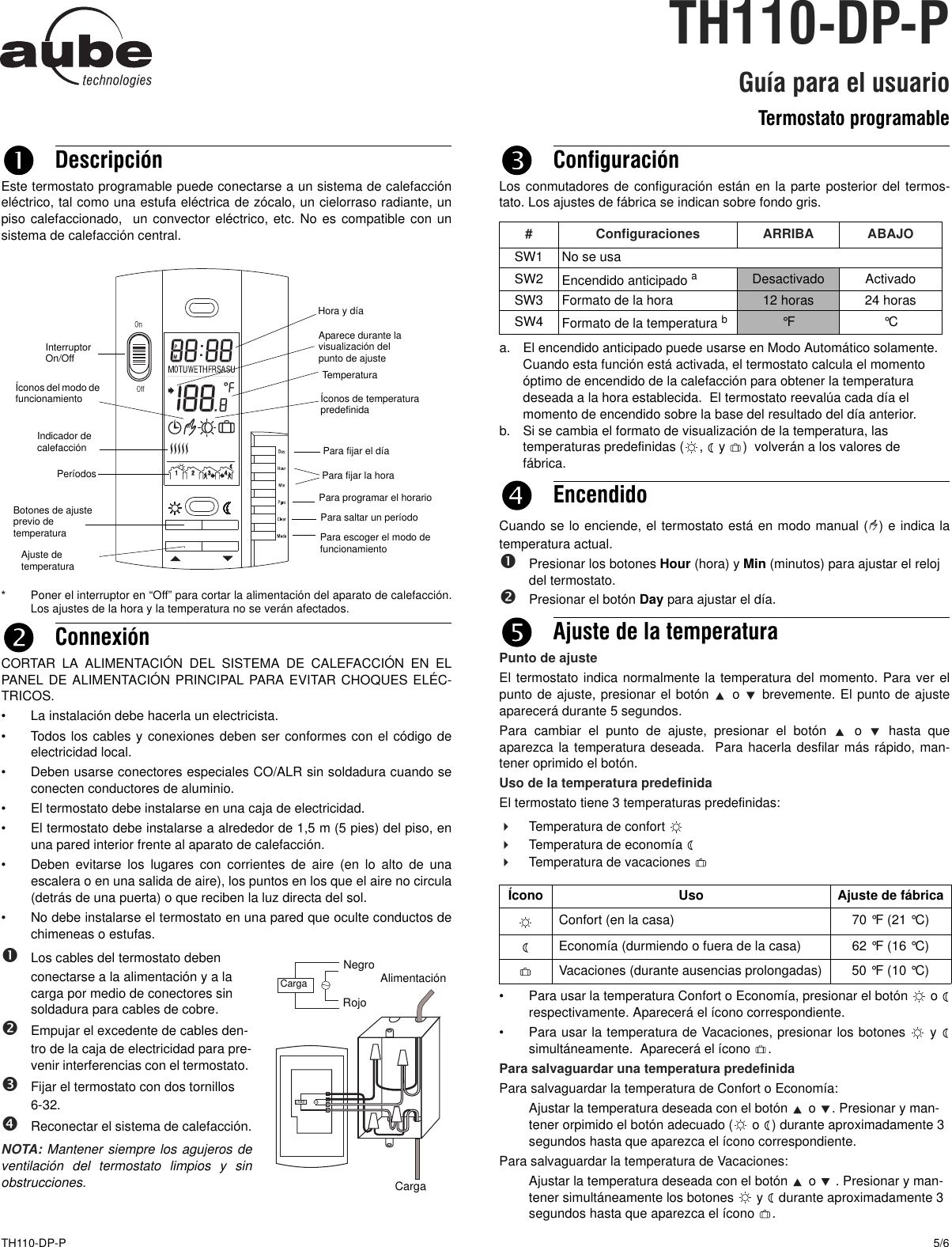 Page 5 of 6 - Aube-Technologies Aube-Technologies-Inc-Thermostat-Programmable-Thermostat-Users-Manual- 69-2635EFS-01 (TH110-DP-P)  Aube-technologies-inc-thermostat-programmable-thermostat-users-manual