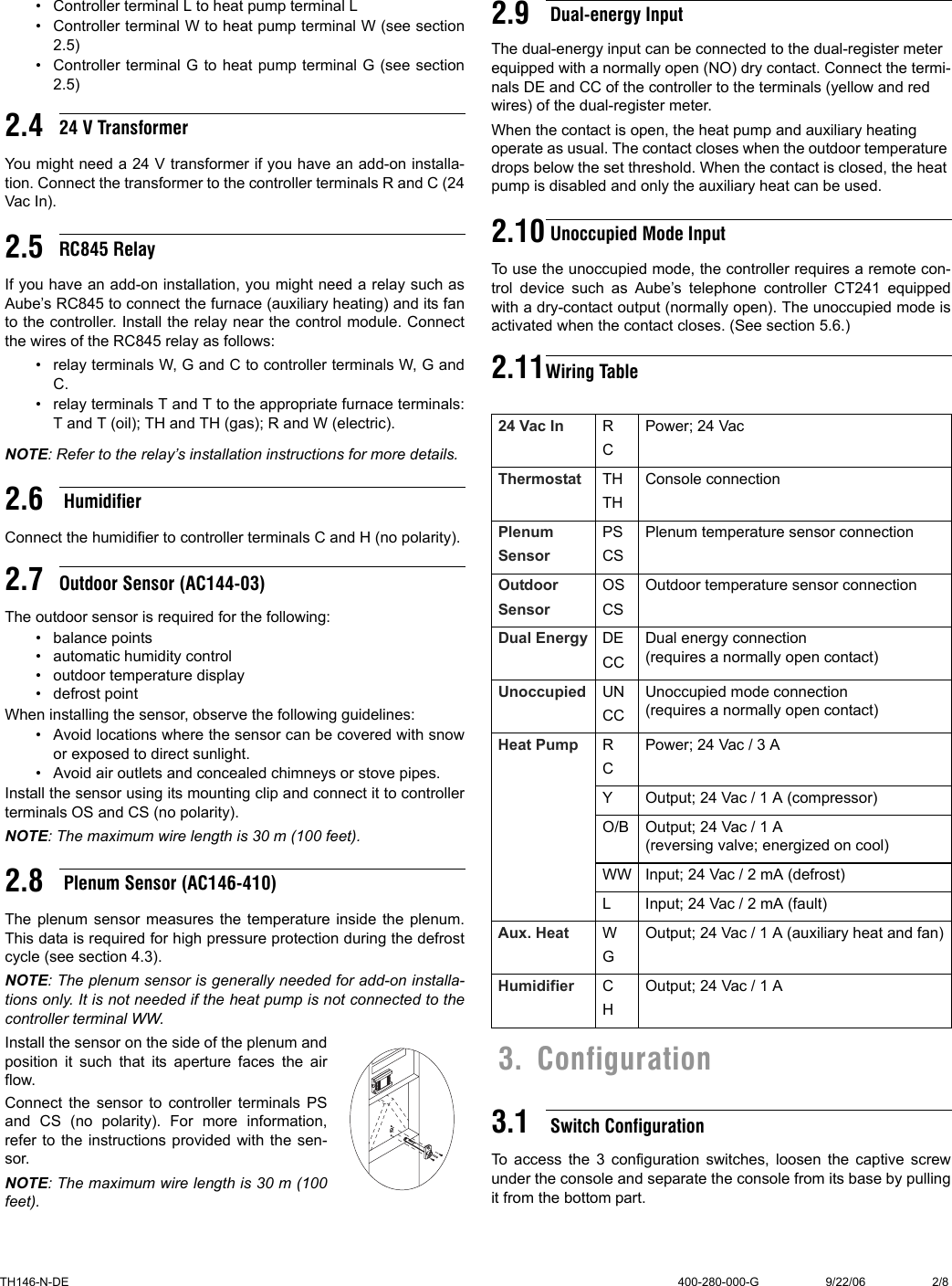 Page 2 of 8 - Aube-Technologies Aube-Technologies-Non-Programmable-Heat-Pump-Controller-Th146-N-De-Users-Manual- 400-280-000-G (TH146-N-DE) ENG (print At 90% Scale)  Aube-technologies-non-programmable-heat-pump-controller-th146-n-de-users-manual