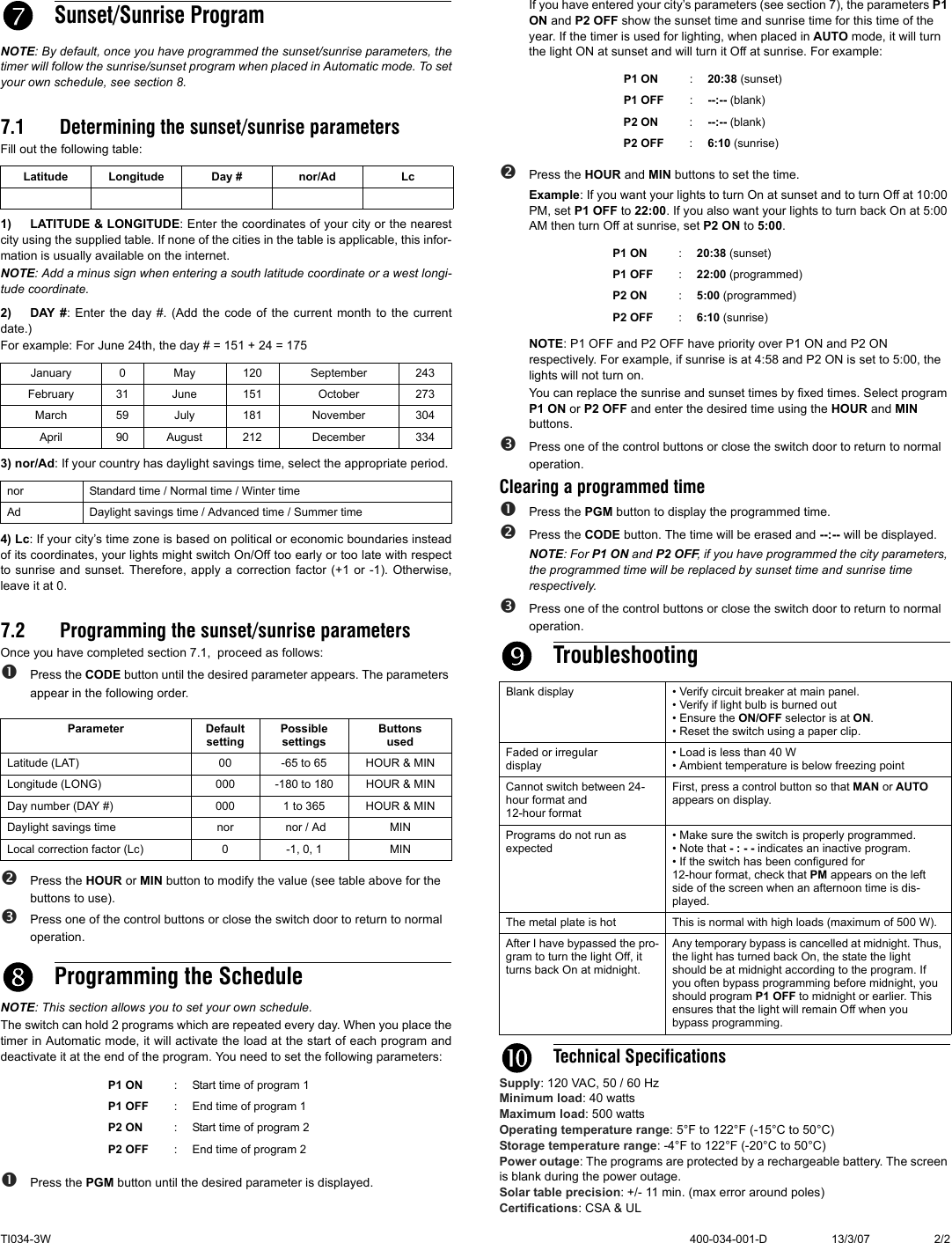 Page 2 of 4 - Aube-Technologies Aube-Technologies-Programmable-Wall-T1034-3W-Users-Manual- 400-034-001 TI034-3W Programmable Wall Switch  Aube-technologies-programmable-wall-t1034-3w-users-manual