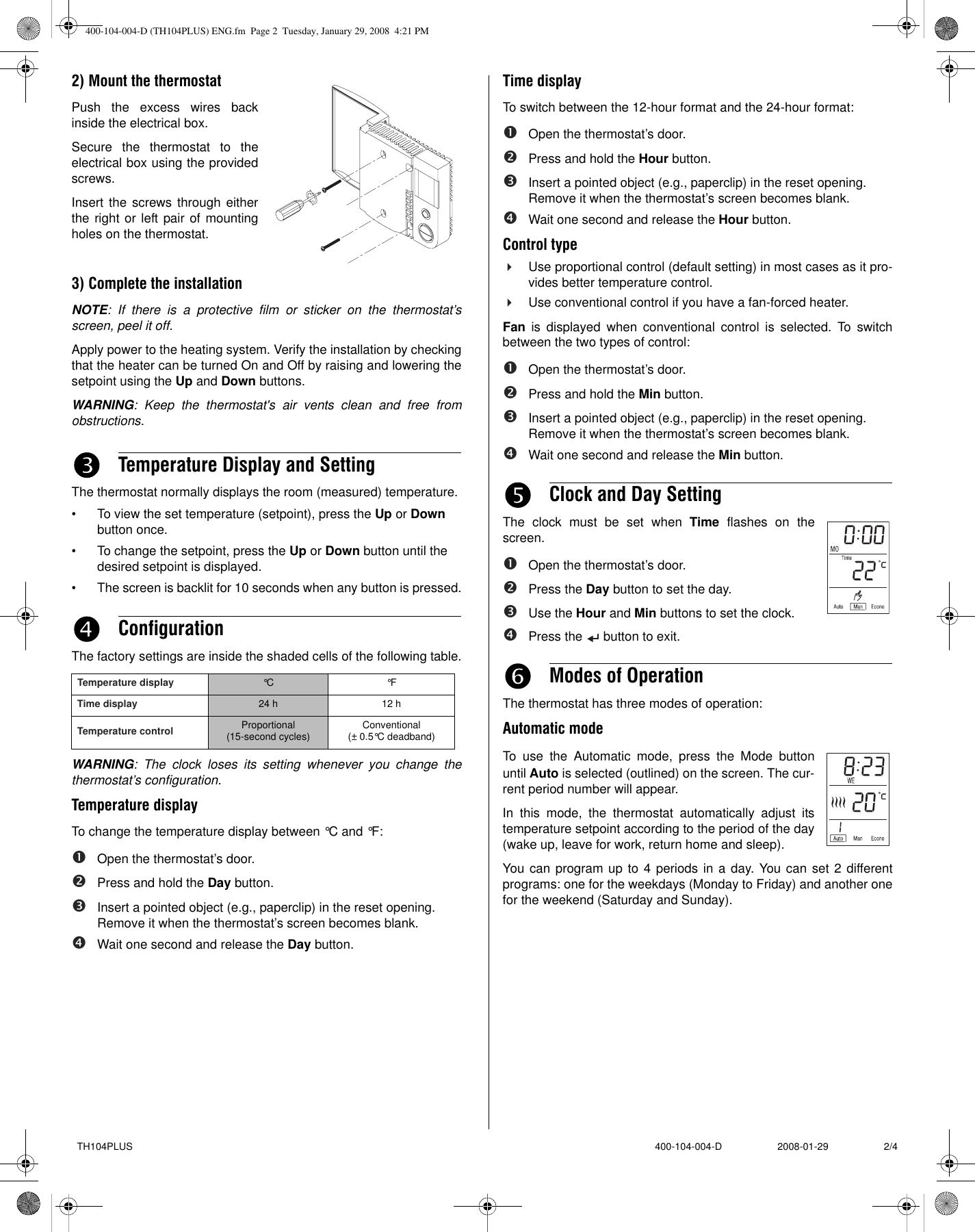 Page 2 of 4 - Aube-Technologies Aube-Technologies-Th104Plus-Users-Manual- 400-104-004-D (TH104PLUS) ENG  Aube-technologies-th104plus-users-manual