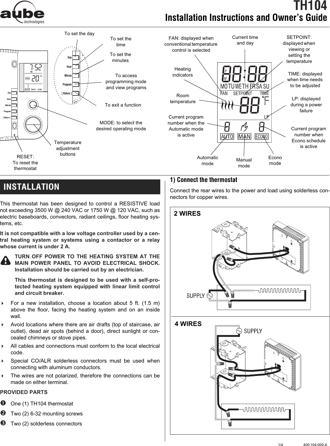Page 1 of 5 - Aube-Technologies Aube-Technologies-Th104-Users-Manual- TH104_ENG  Aube-technologies-th104-users-manual