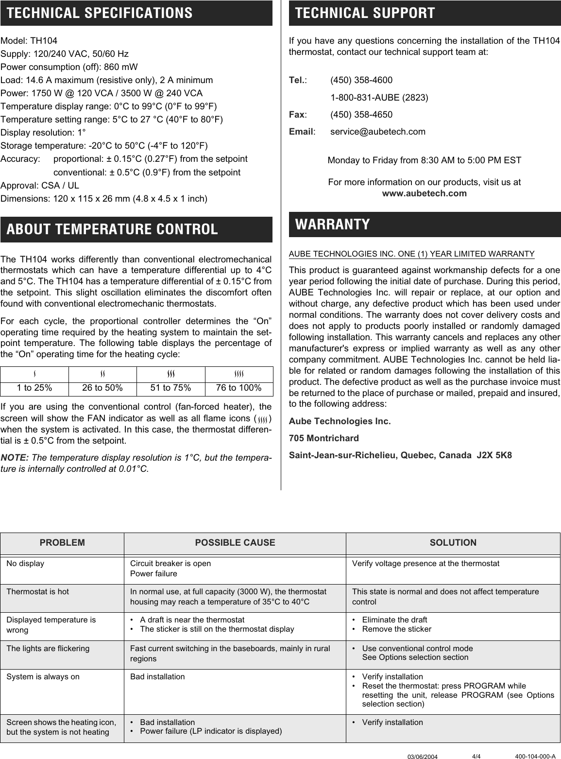 Page 4 of 5 - Aube-Technologies Aube-Technologies-Th104-Users-Manual- TH104_ENG  Aube-technologies-th104-users-manual